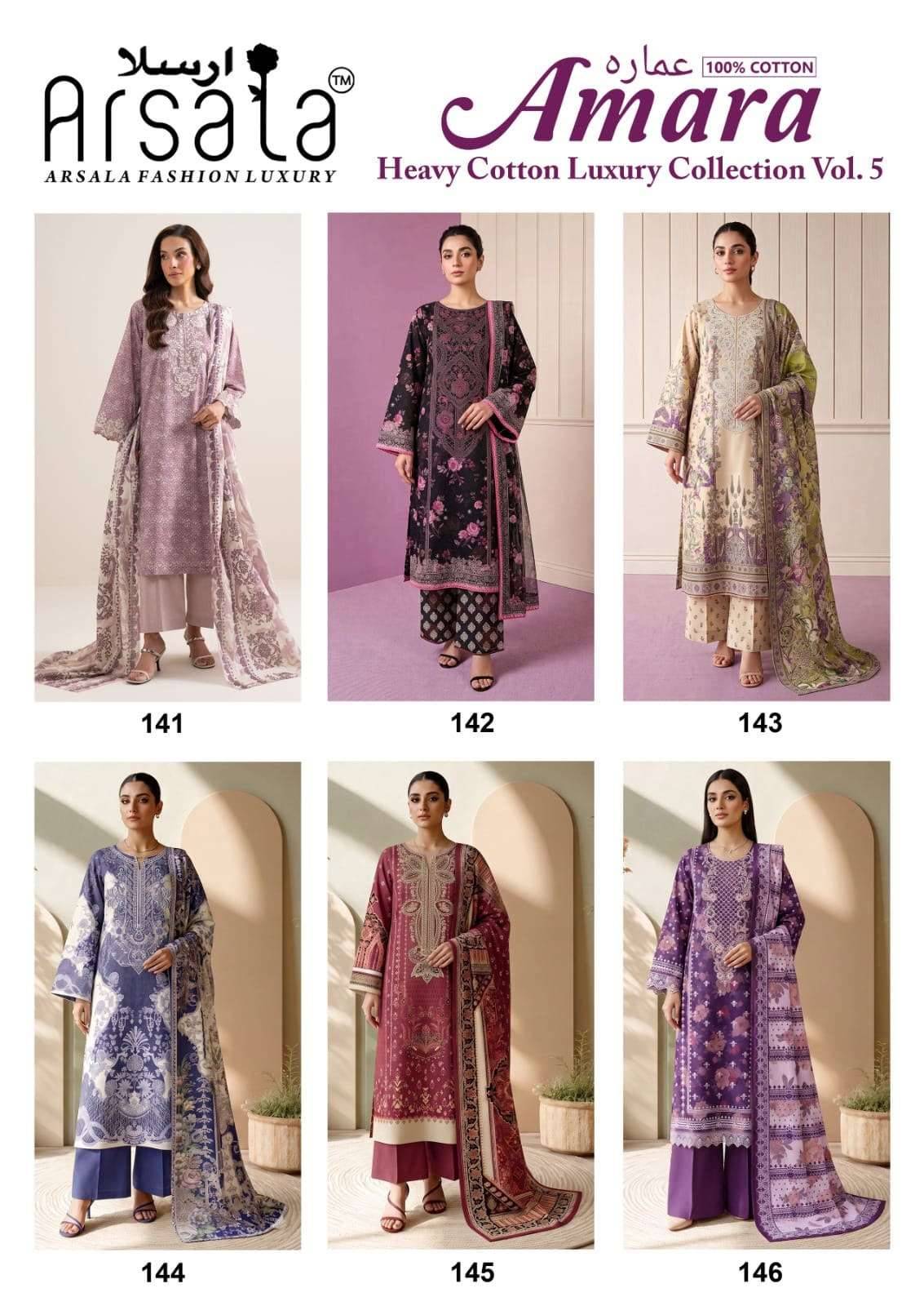 Arsala Amara Vol 5 Printed Lawn Cotton Dress Material 6 Pcs Catalog