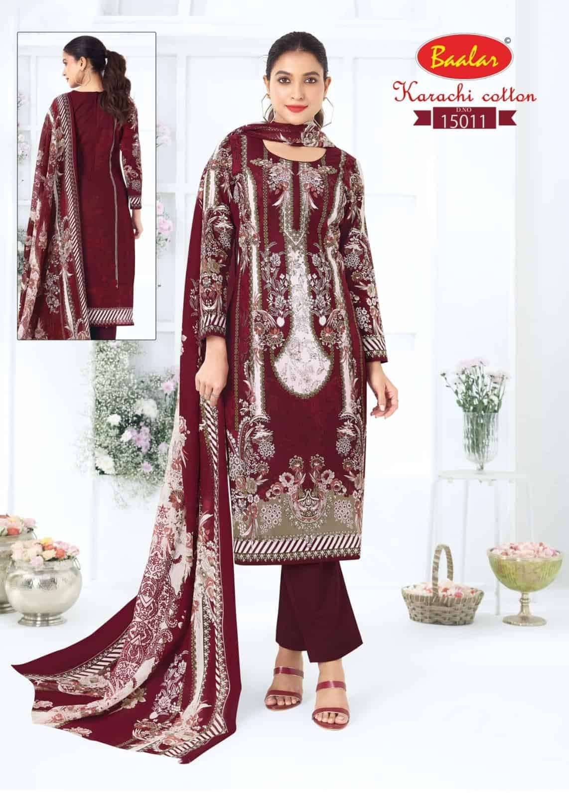 Baalar Karachi Cotton Vol 15 Pure Lawn Cotton Dress Material 12 Pcs Catalog