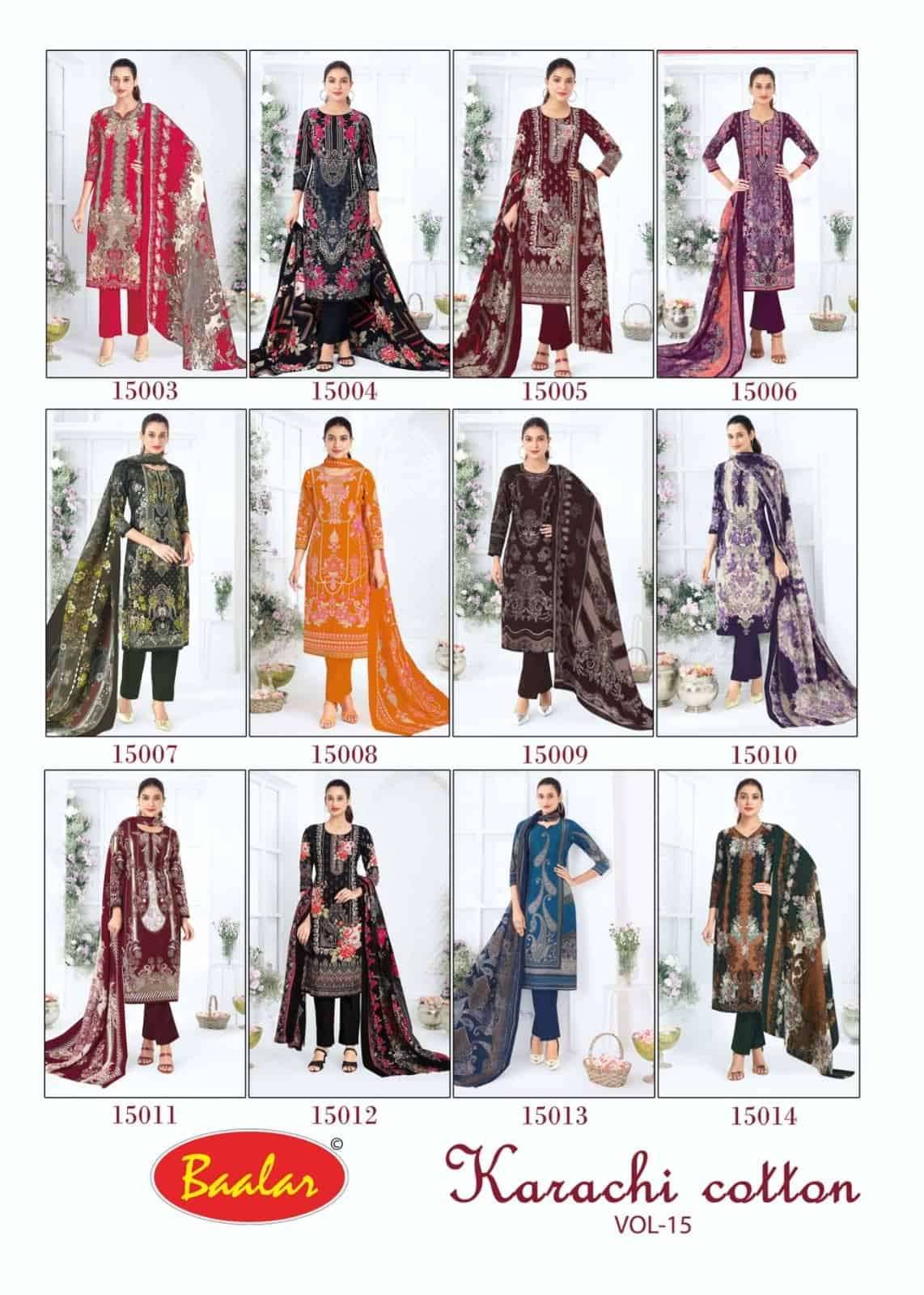 Baalar Karachi Cotton Vol 15 Pure Lawn Cotton Dress Material 12 Pcs Catalog
