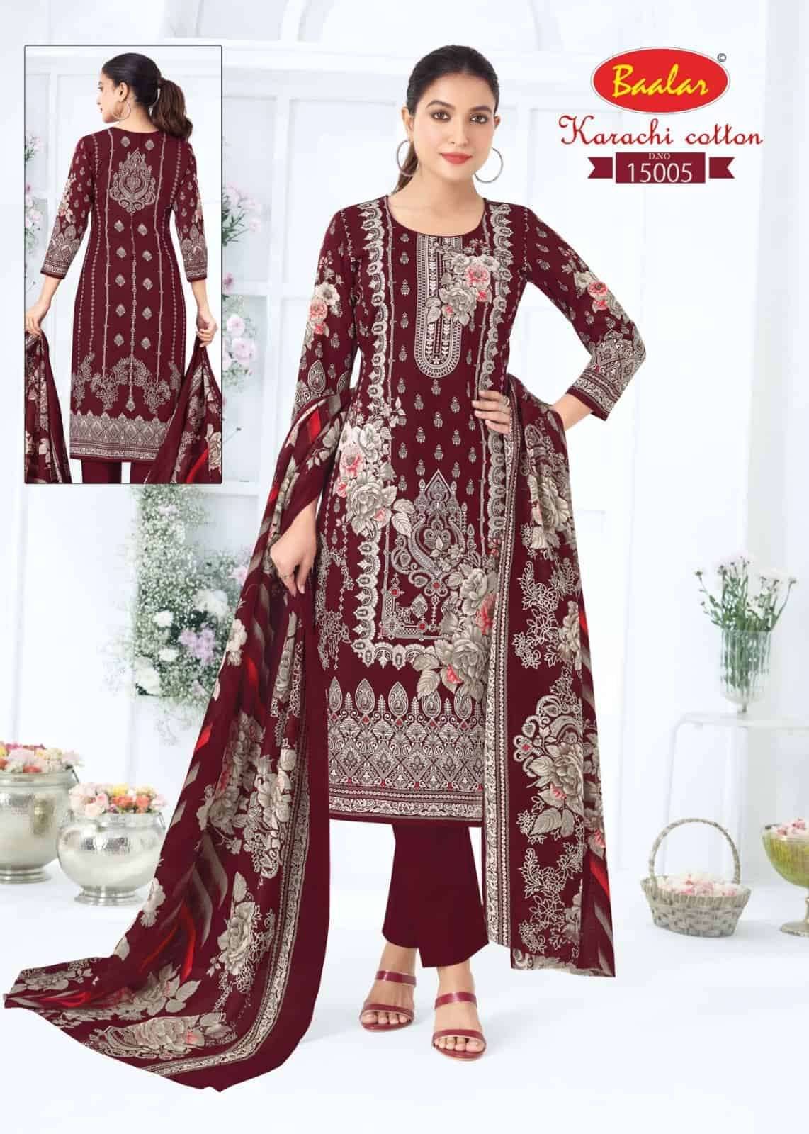 Baalar Karachi Cotton Vol 15 Pure Lawn Cotton Dress Material 12 Pcs Catalog