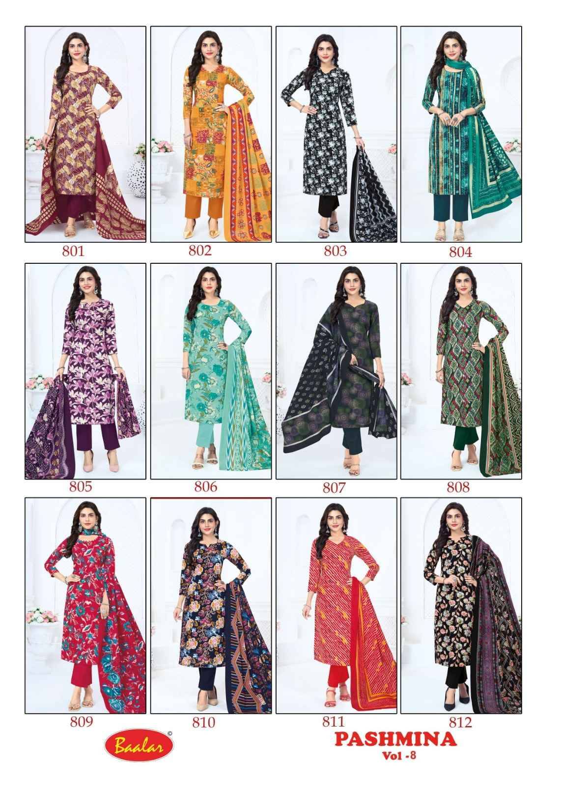 Baalar Pashmina Vol 8 Cotton Dress Material 12 pcs Catalog