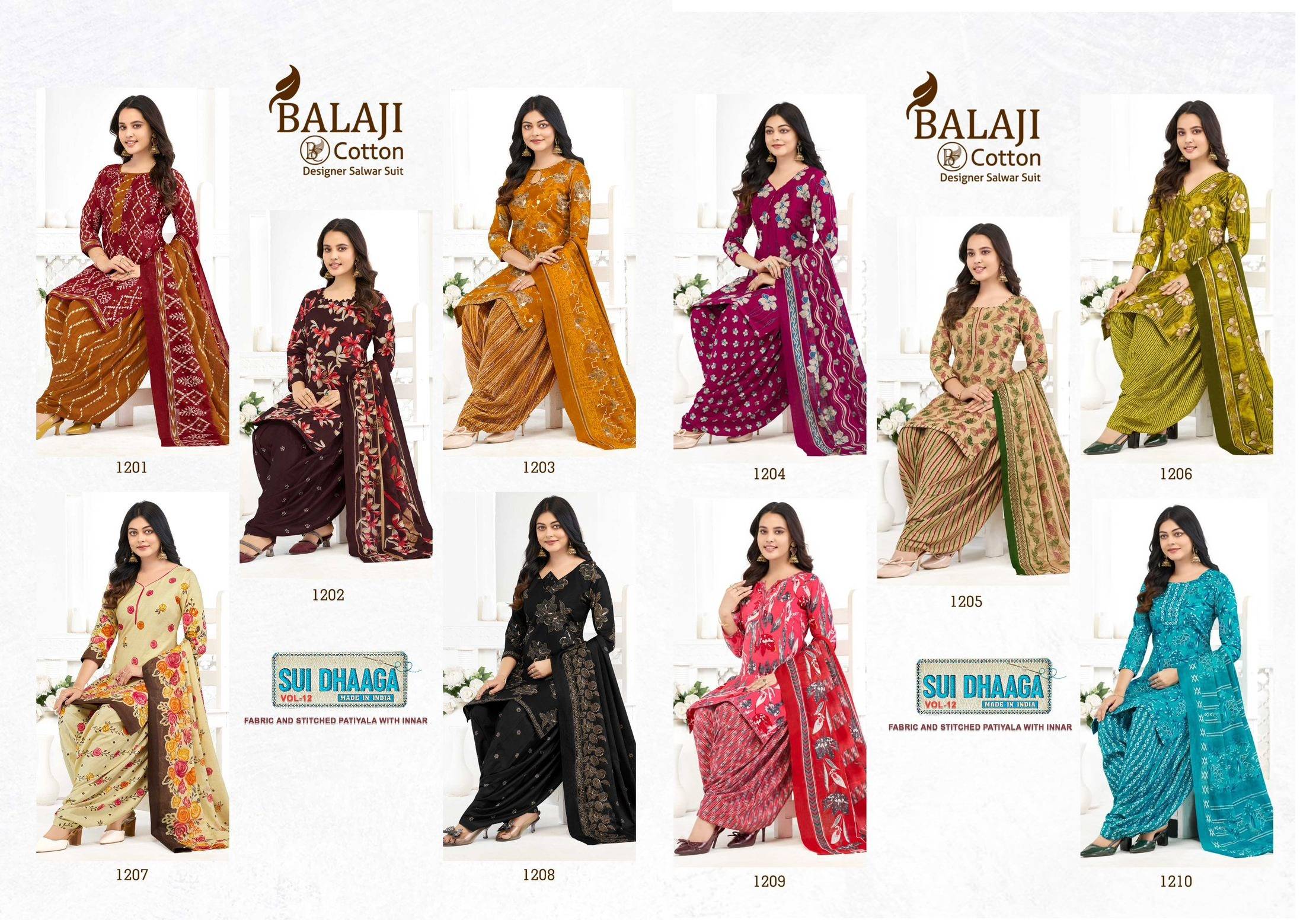 Balaji Sui Dhaaga Vol-12 Cotton Dress Material Wholesale Price 10 Pcs Catalog