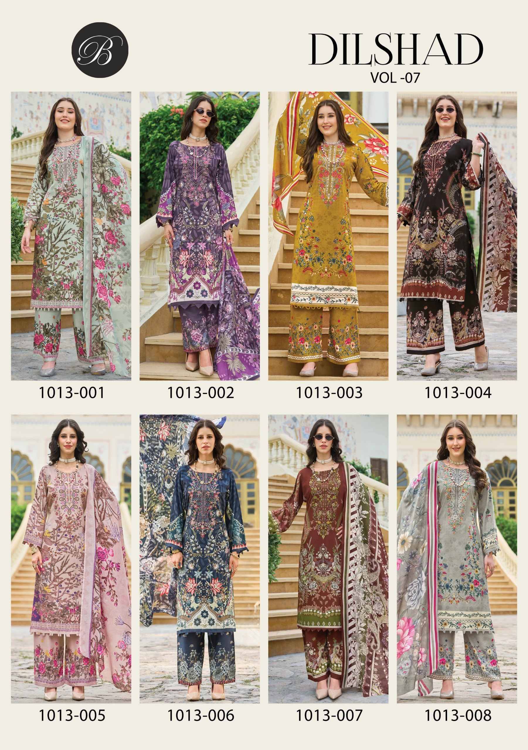Belliza Dilshad Vol 7 Viscose Rayon Salwar Kameez 8 pcs Catalog