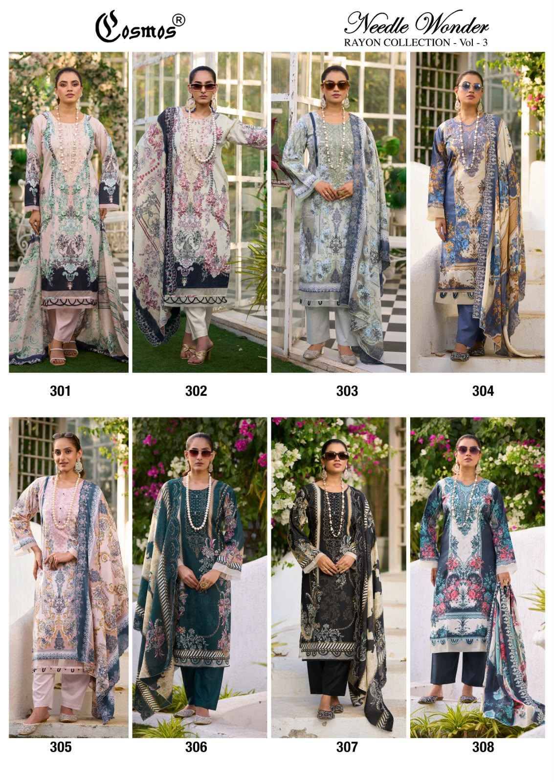 Cosmos Needle Wonder Rayon Vol 3 Rayon Dress Material 8 pcs Catalog