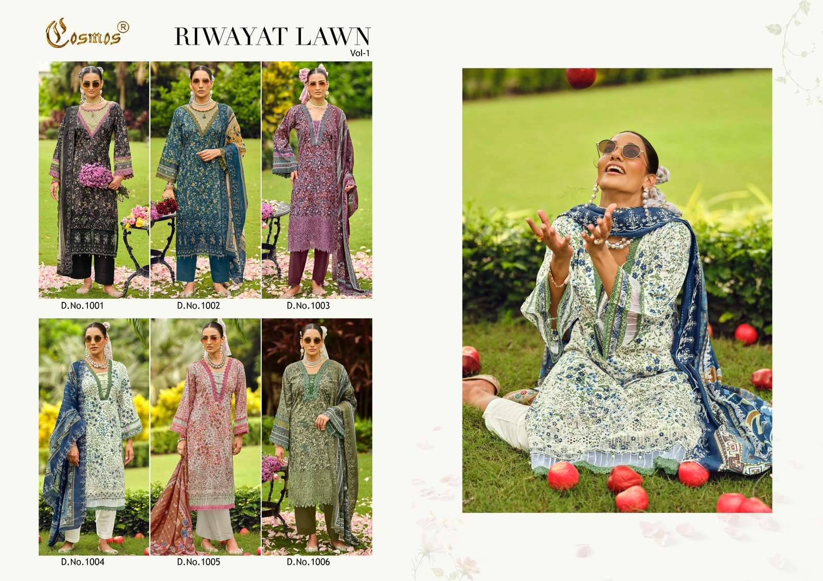 Cosmos Riwayat Lawn Vol 1 Cotton Pakistani Dress Material 6 Pcs Catalog