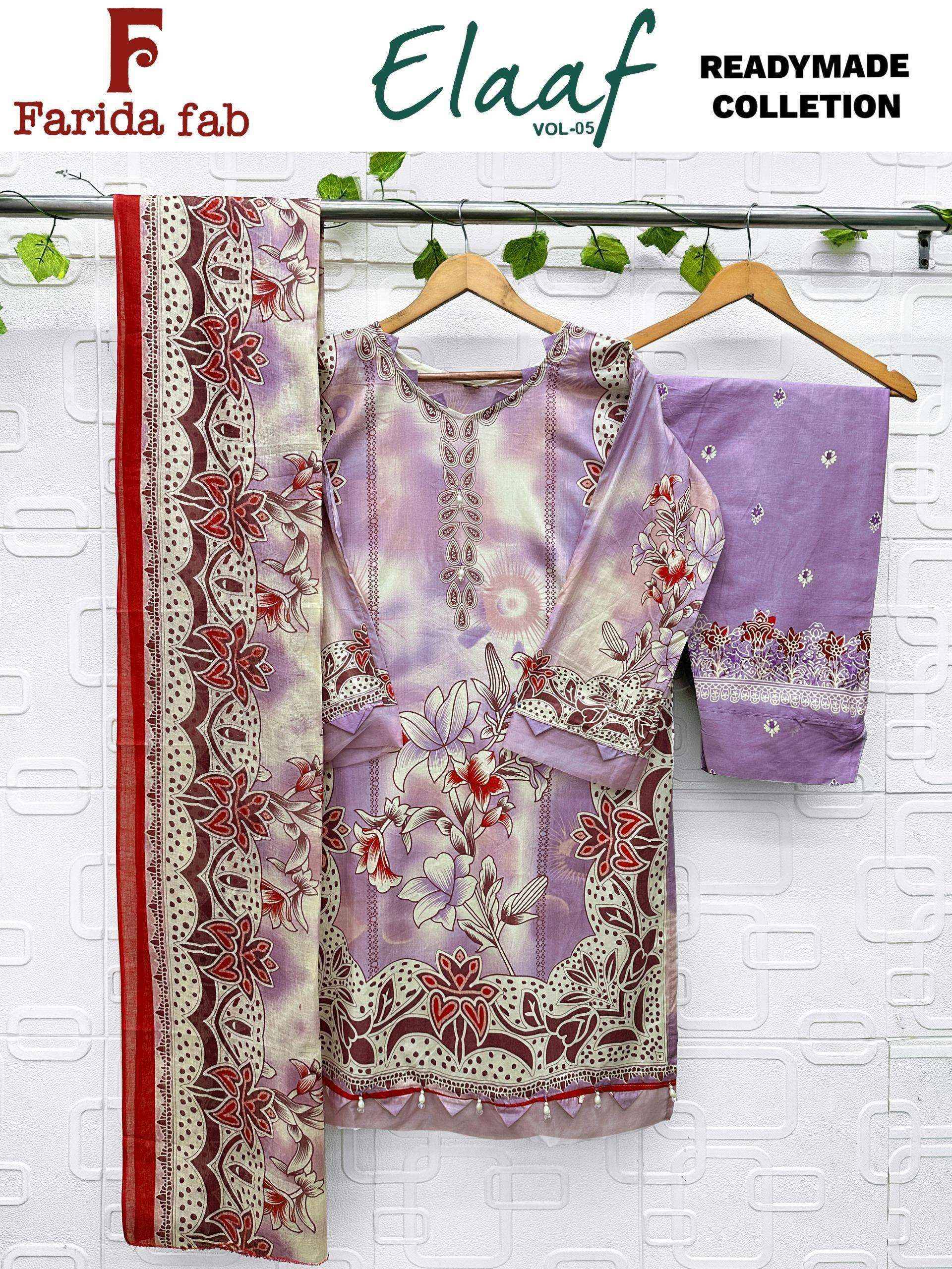 Farida Fab Elaaf Vol 5 Readymade Cotton Dress _ Surat Wholesalers 6 Pcs Catalog 