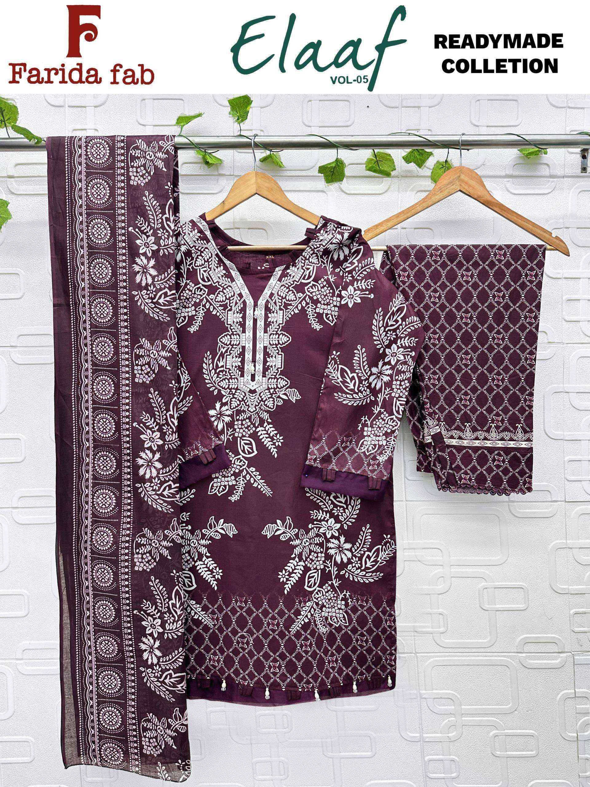 Farida Fab Elaaf Vol 5 Readymade Cotton Dress _ Surat Wholesalers 6 Pcs Catalog 