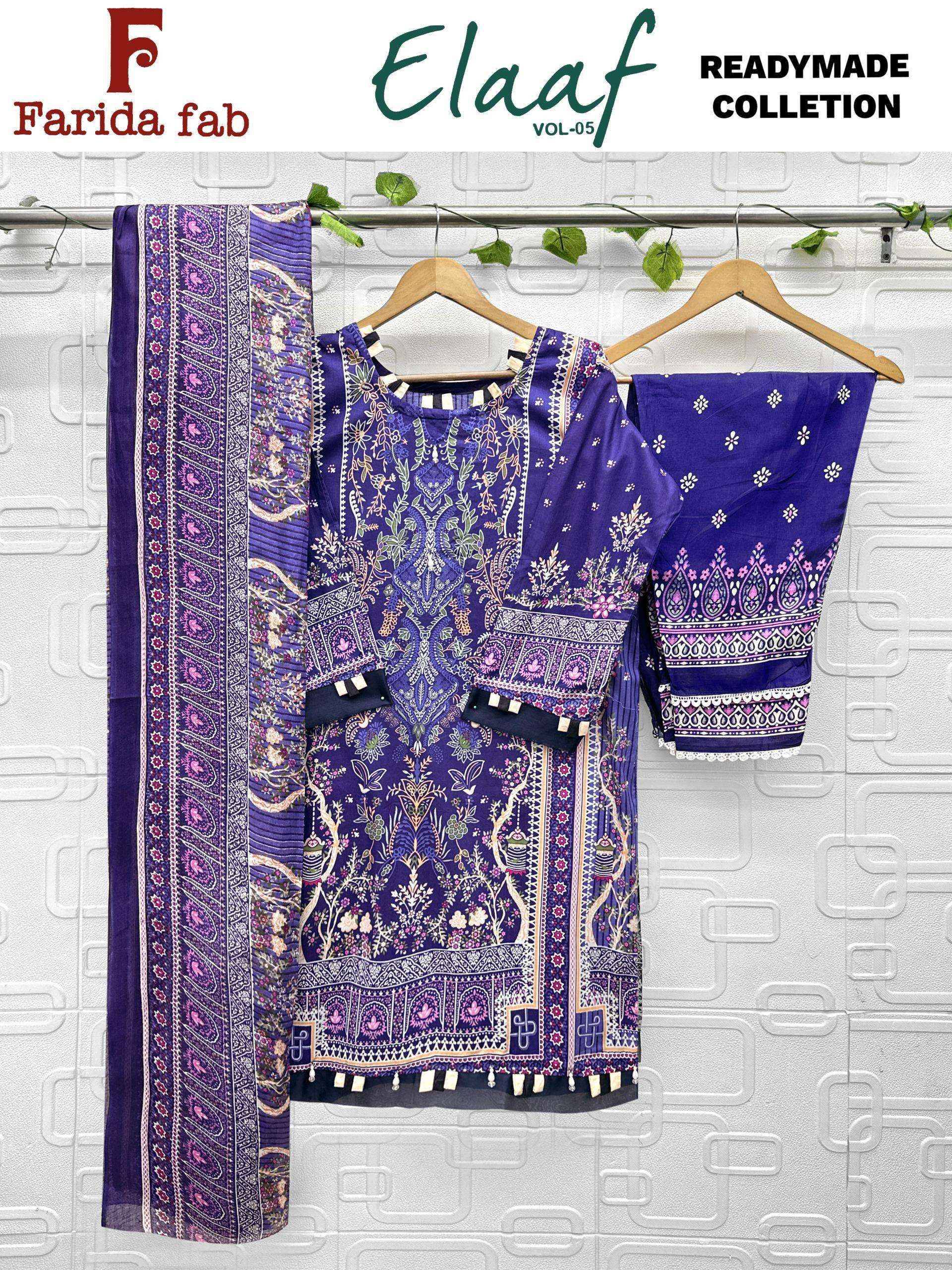 Farida Fab Elaaf Vol 5 Readymade Cotton Dress _ Surat Wholesalers 6 Pcs Catalog 