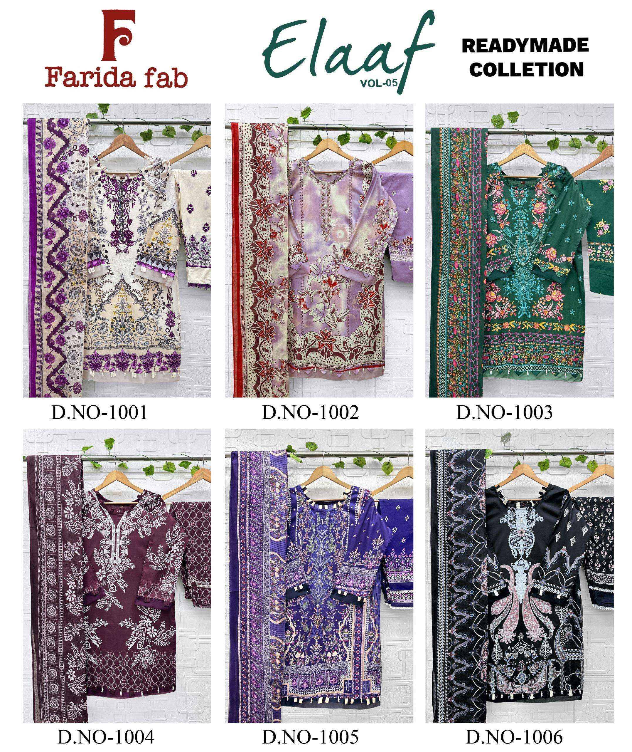 Farida Fab Elaaf Vol 5 Readymade Cotton Dress _ Surat Wholesalers 6 Pcs Catalog 