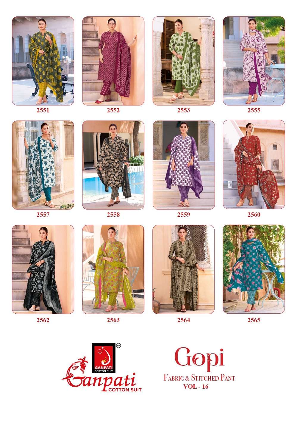 Ganpati Gopi Vol 16 Pure Cotton Dress Material With Price 12 Pcs Catalog