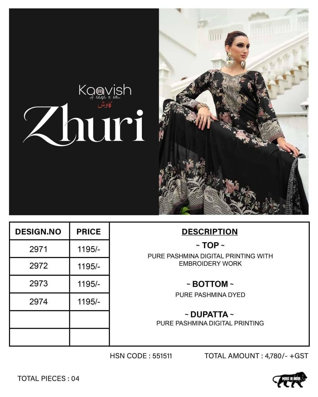 Kaavish Zhuri Winter Wear Ladies Dress Material 4 Pcs Catalog