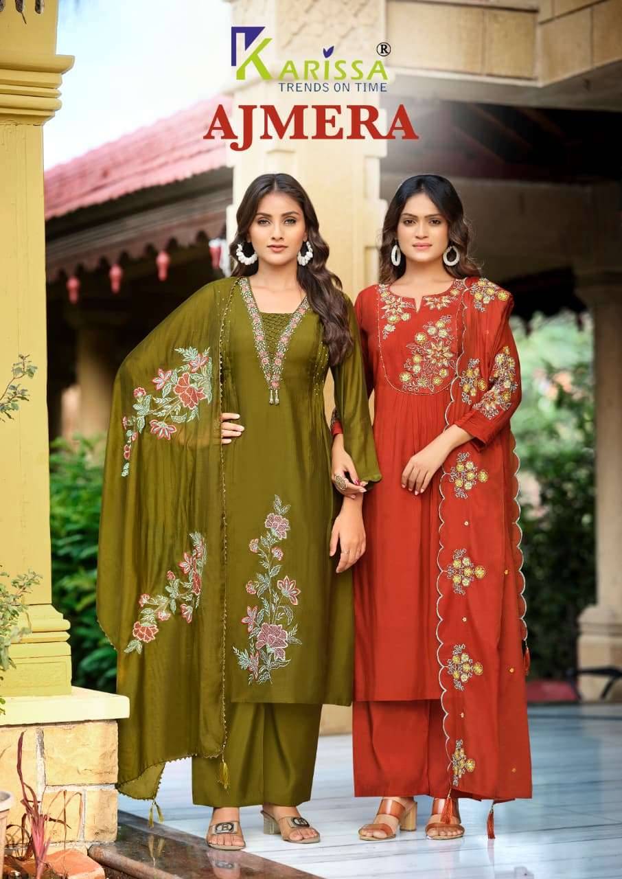 Karissa Ajmera Premium Designs Kurti Bottom Dupatta Set _ Surat Wholesale Market 4 Pcs Catalog 