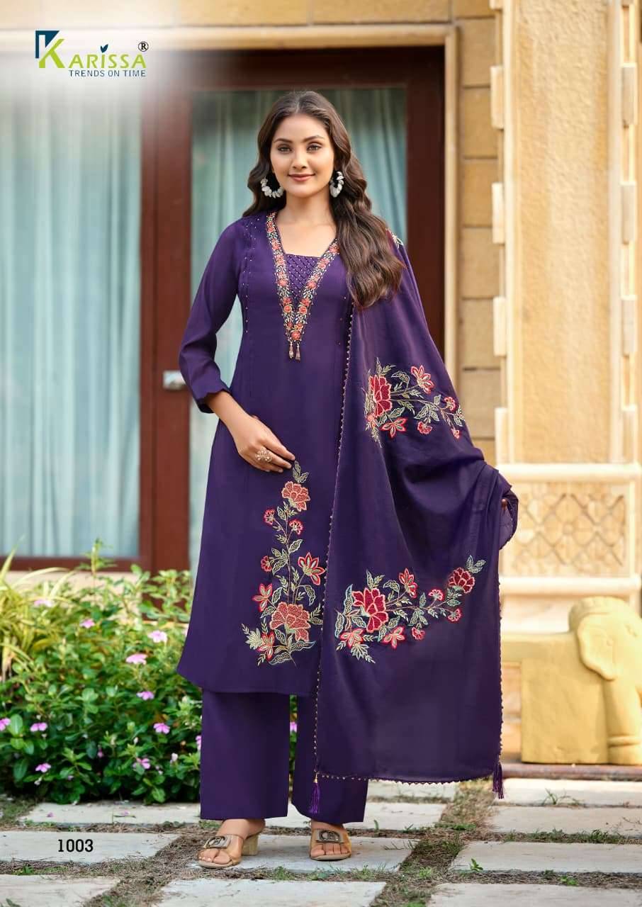 Karissa Ajmera Premium Designs Kurti Bottom Dupatta Set _ Surat Wholesale Market 4 Pcs Catalog 