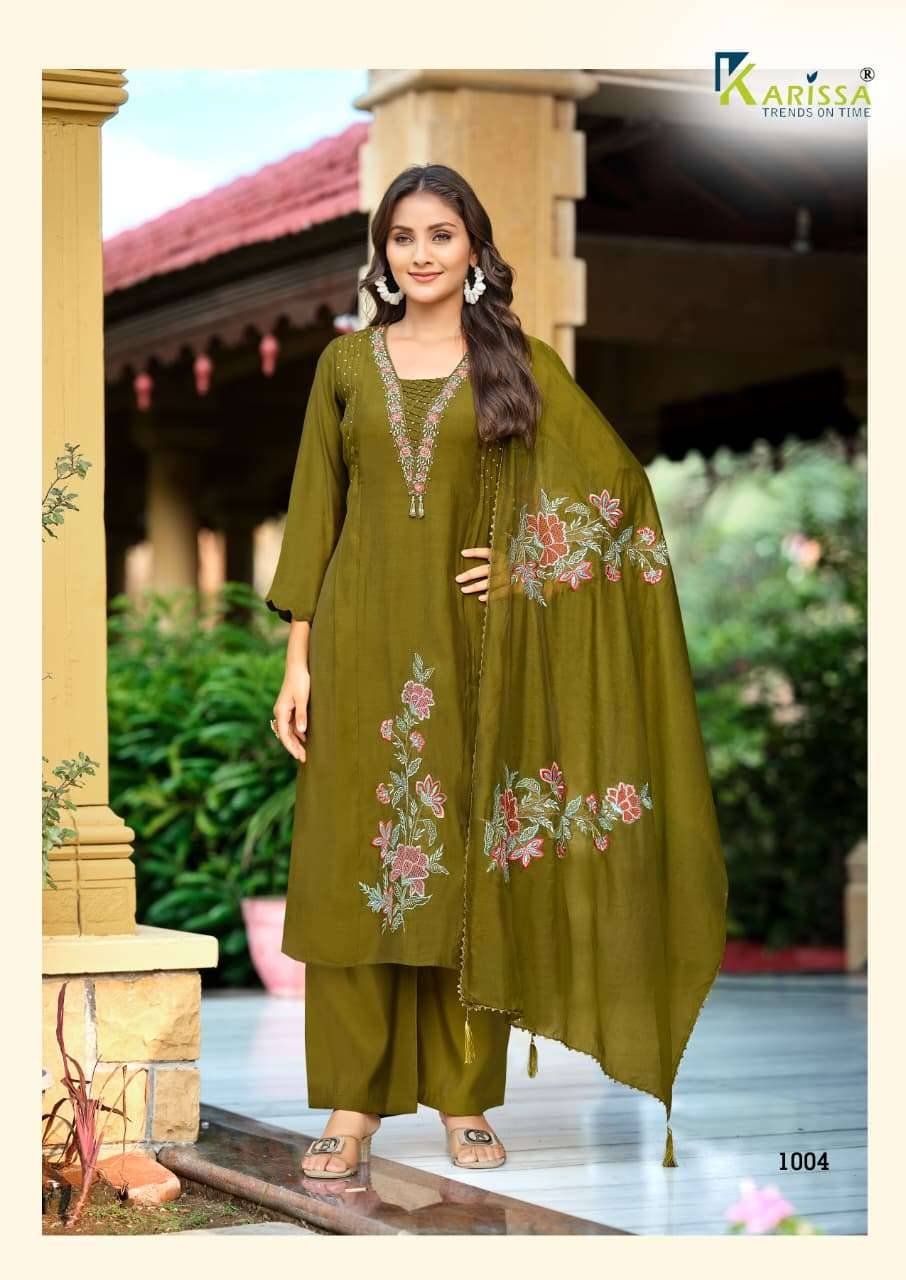 Karissa Ajmera Premium Designs Kurti Bottom Dupatta Set _ Surat Wholesale Market 4 Pcs Catalog 