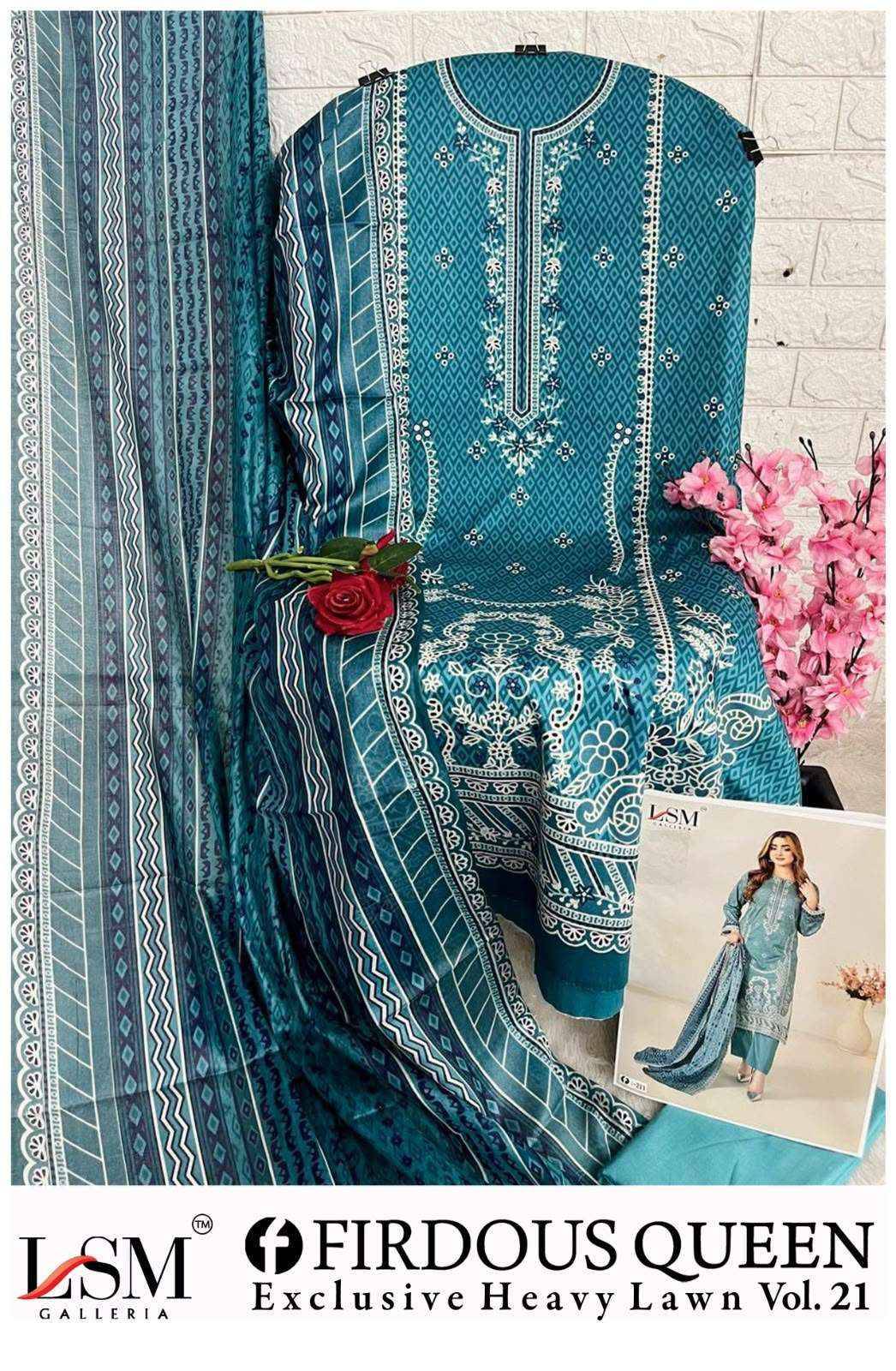 LSM Galleria Firdous Queen Lawn Vol 21 Lawn Cotton Salwar Suit _ Surat Wholesalers 6 Pcs Catalog 