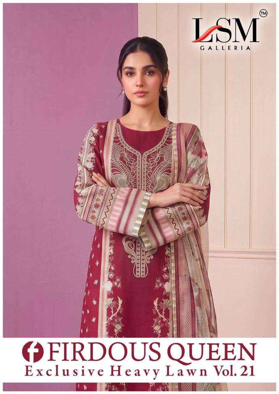 LSM Galleria Firdous Queen Lawn Vol 21 Lawn Cotton Salwar Suit _ Surat Wholesalers 6 Pcs Catalog 