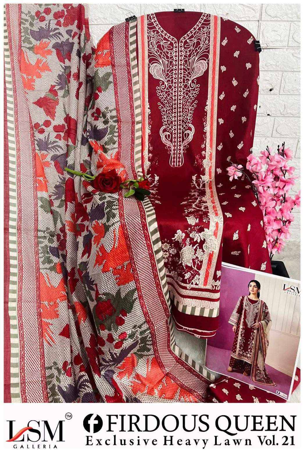 LSM Galleria Firdous Queen Lawn Vol 21 Lawn Cotton Salwar Suit _ Surat Wholesalers 6 Pcs Catalog 