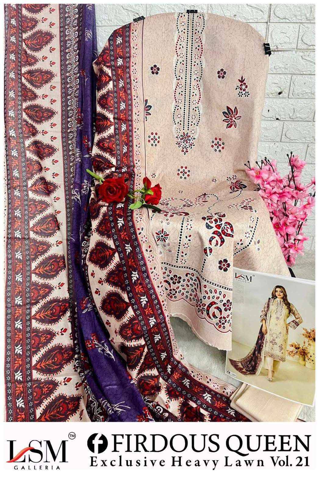 LSM Galleria Firdous Queen Lawn Vol 21 Lawn Cotton Salwar Suit _ Surat Wholesalers 6 Pcs Catalog 
