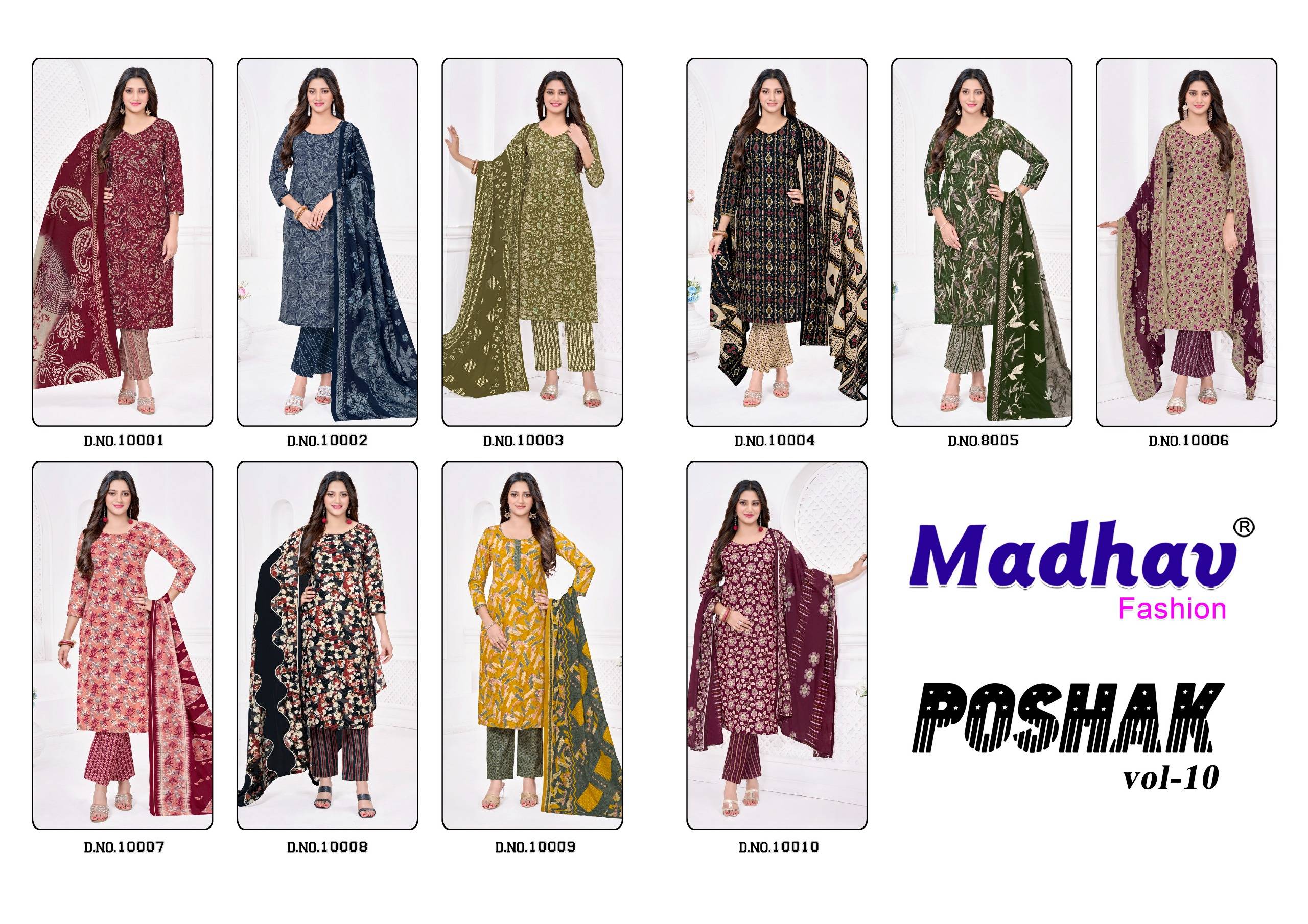 Madhav Poshak Vol 10 Pure Cotton Salwar Suits With Price 10 Pcs Catalog