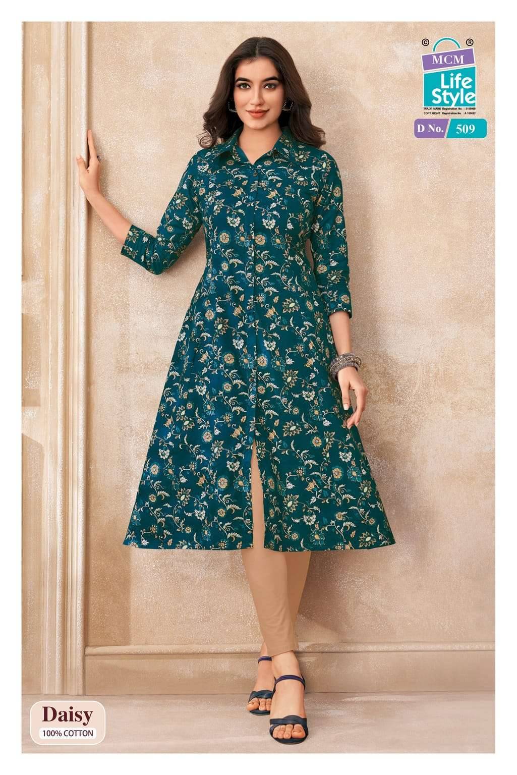 Mcm Lifestyle Daisy Vol 5 Pure Cotton A line Kurta Ladies Collection _ Surat Wholesale Market 10 Pcs Catalog 