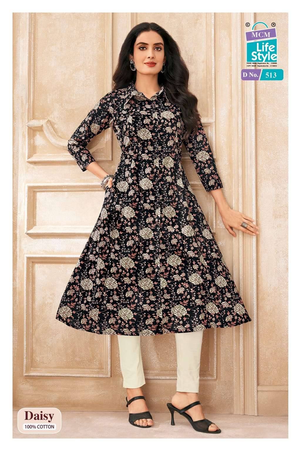 Mcm Lifestyle Daisy Vol 5 Pure Cotton A line Kurta Ladies Collection _ Surat Wholesale Market 10 Pcs Catalog 