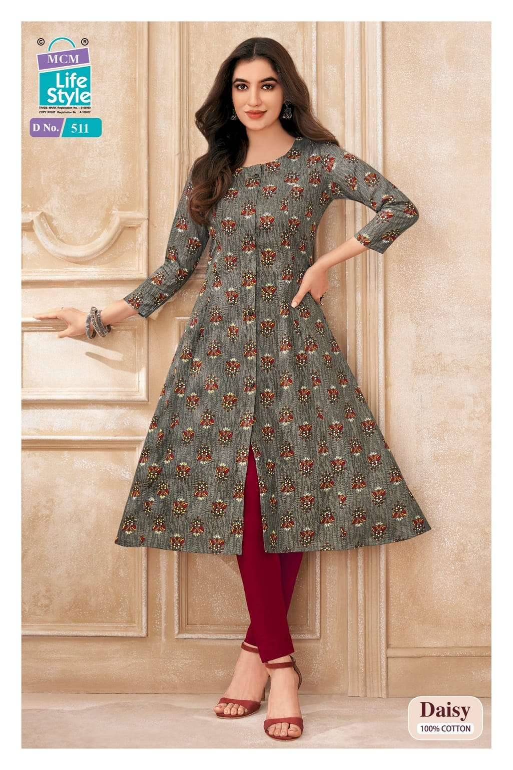 Mcm Lifestyle Daisy Vol 5 Pure Cotton A line Kurta Ladies Collection _ Surat Wholesale Market 10 Pcs Catalog 