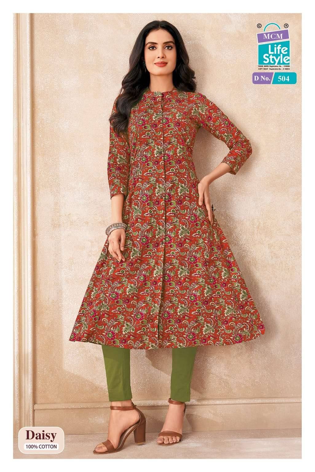 Mcm Lifestyle Daisy Vol 5 Pure Cotton A line Kurta Ladies Collection _ Surat Wholesale Market 10 Pcs Catalog 