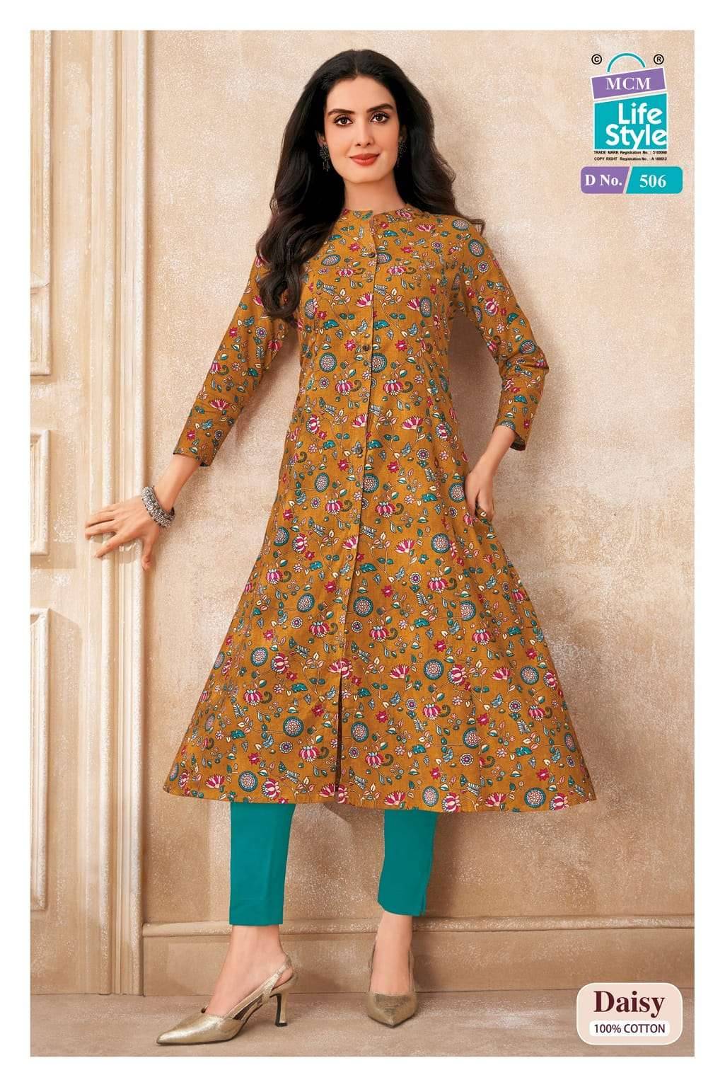Mcm Lifestyle Daisy Vol 5 Pure Cotton A line Kurta Ladies Collection _ Surat Wholesale Market 10 Pcs Catalog 