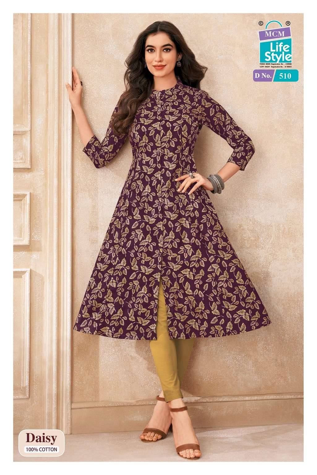 Mcm Lifestyle Daisy Vol 5 Pure Cotton A line Kurta Ladies Collection _ Surat Wholesale Market 10 Pcs Catalog 