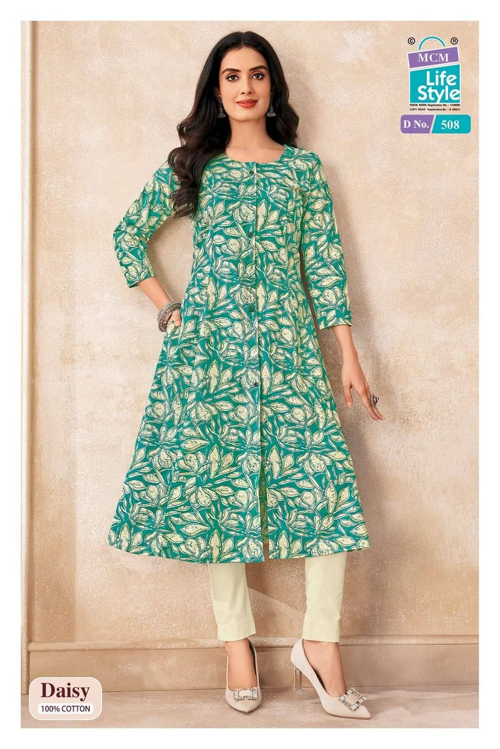 Mcm Lifestyle Daisy Vol 5 Pure Cotton A line Kurta Ladies Collection _ Surat Wholesale Market 10 Pcs Catalog 