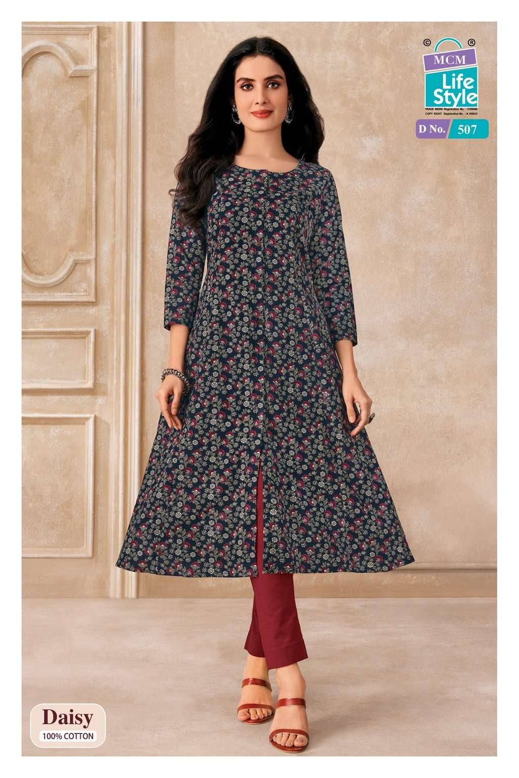 Mcm Lifestyle Daisy Vol 5 Pure Cotton A line Kurta Ladies Collection _ Surat Wholesale Market 10 Pcs Catalog 