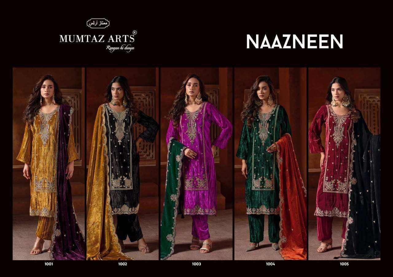 Mumtaz Arts Naazneen Velvet Salwar Suit _ Surat Wholesalers 5 Pcs Catalog 