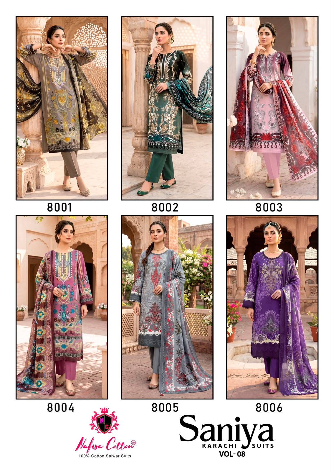 Nafisa saniya Vol 8 Karachi Mix Cotton Dress material 6 Pcs Catalog