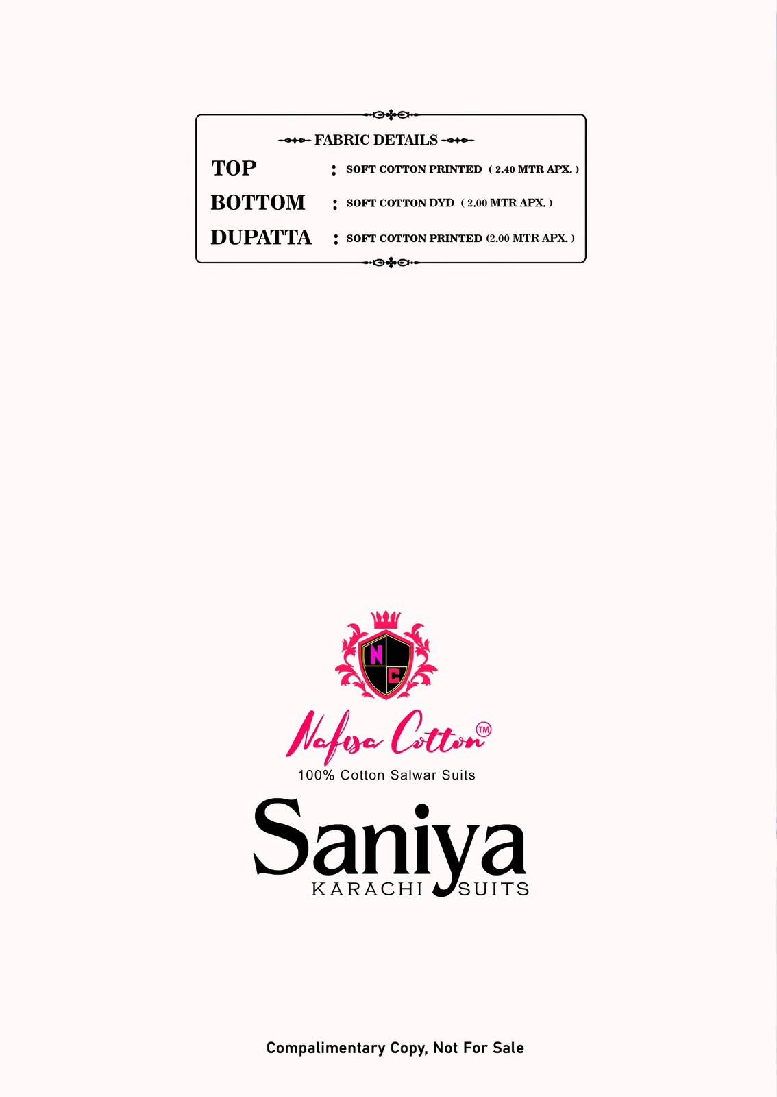 Nafisa saniya Vol 8 Karachi Mix Cotton Dress material 6 Pcs Catalog
