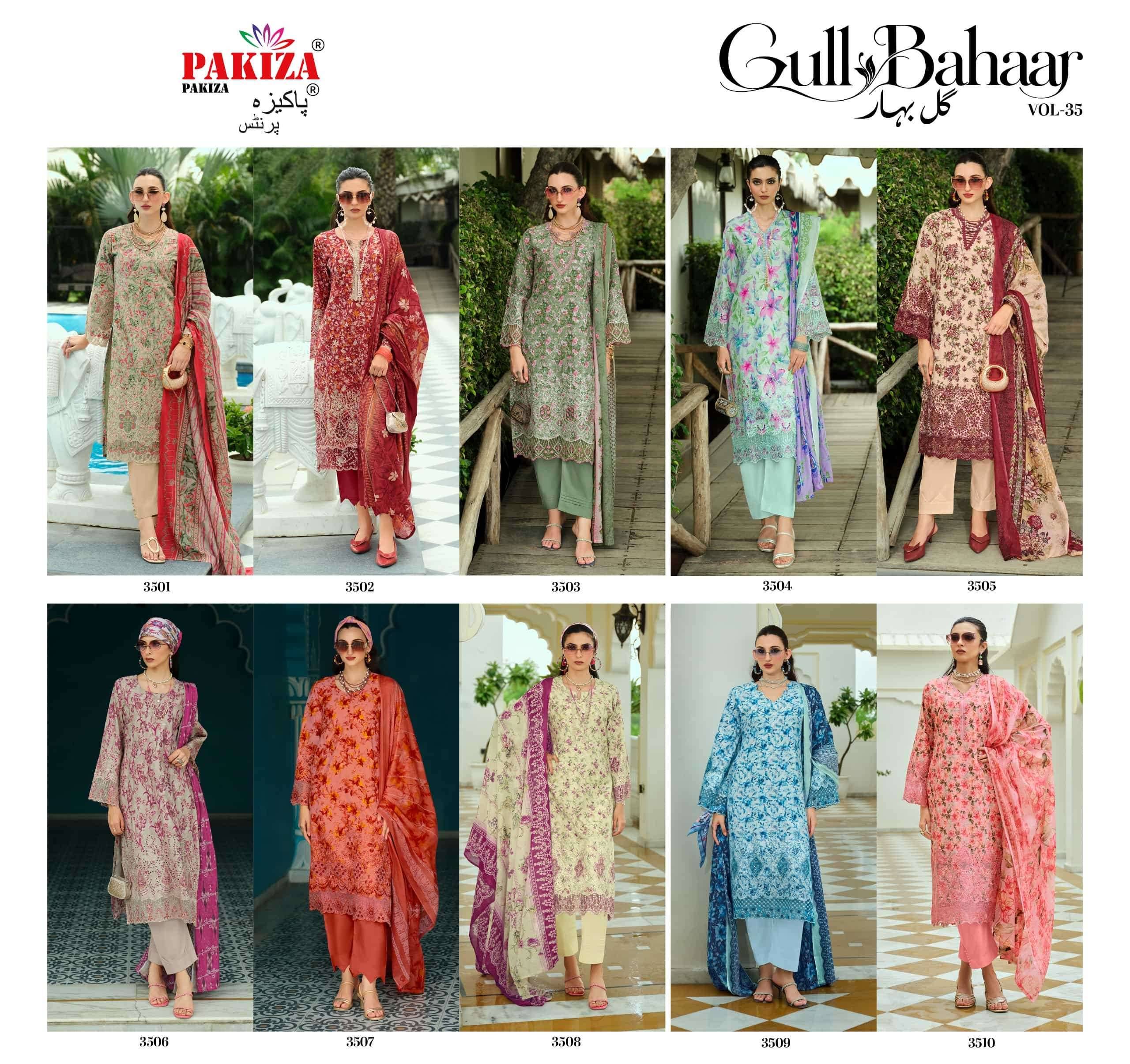 Pakiza Prints Gull Bahaar Vol 35 Pure Lawn Cotton Dress Material 10 Pcs Catalog