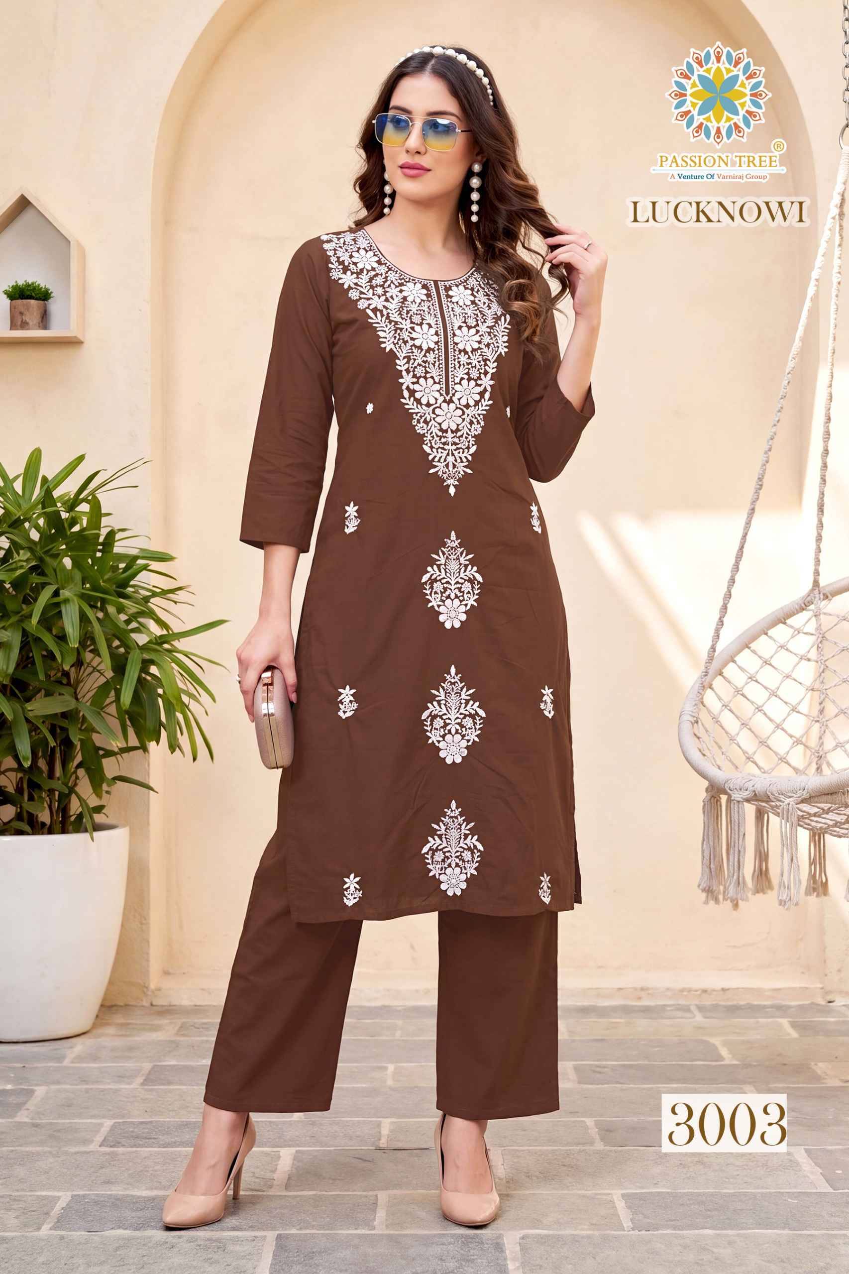 Passion Tree Lucknowi Vol 3 Dhabu Cotton Kurti With Plazzo 6 pcs Catalog