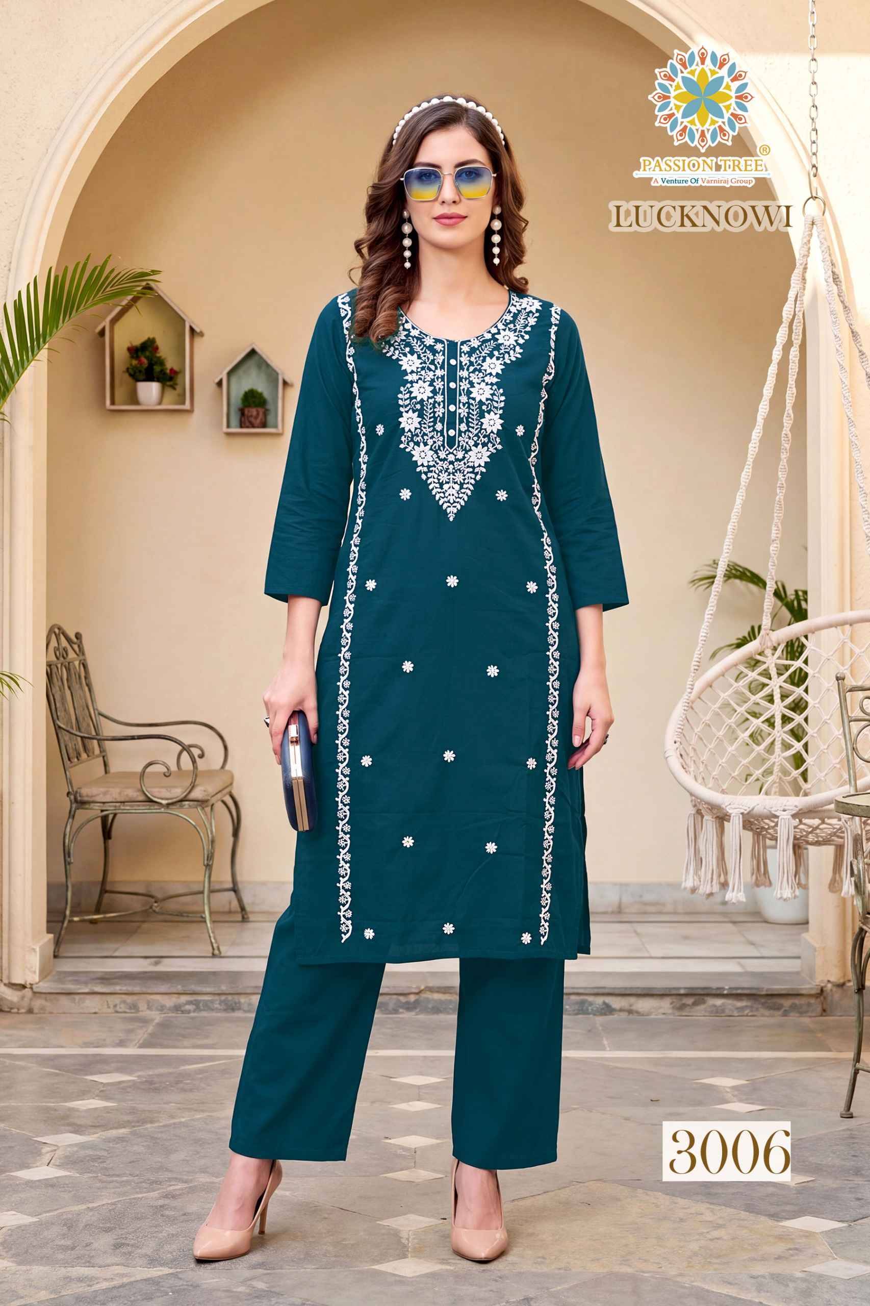 Passion Tree Lucknowi Vol 3 Dhabu Cotton Kurti With Plazzo 6 pcs Catalog