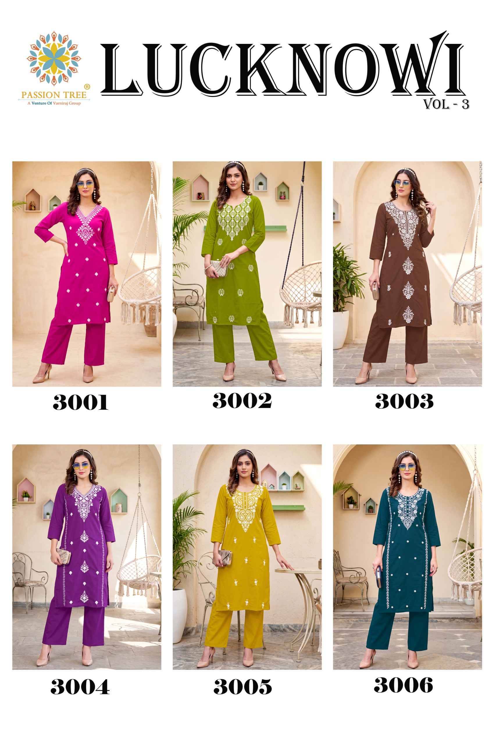 Passion Tree Lucknowi Vol 3 Dhabu Cotton Kurti With Plazzo 6 pcs Catalog