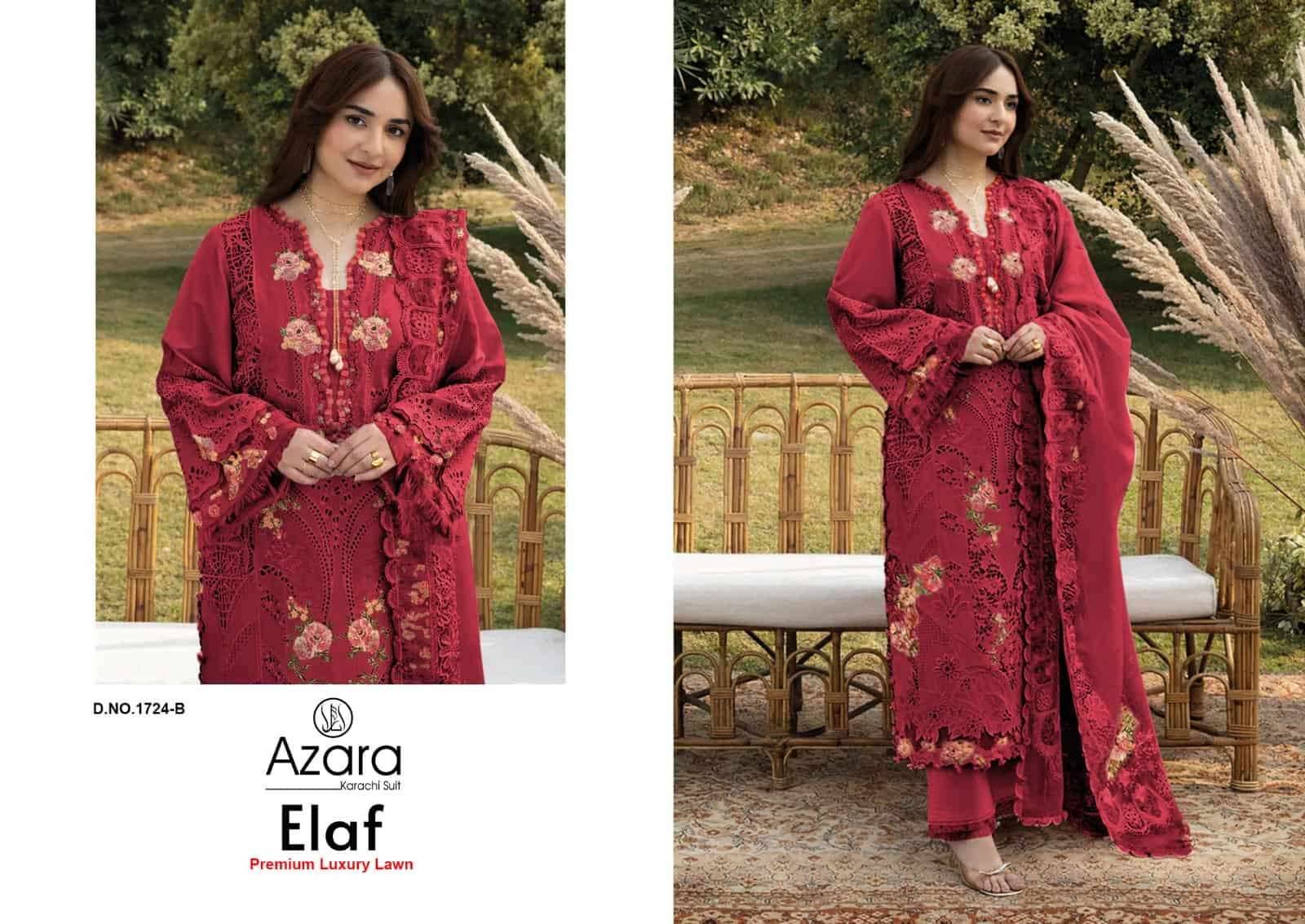 Radhika Azara Elaf Premium Luxury Lawn Pakistani Suits 4 Pcs Catalog