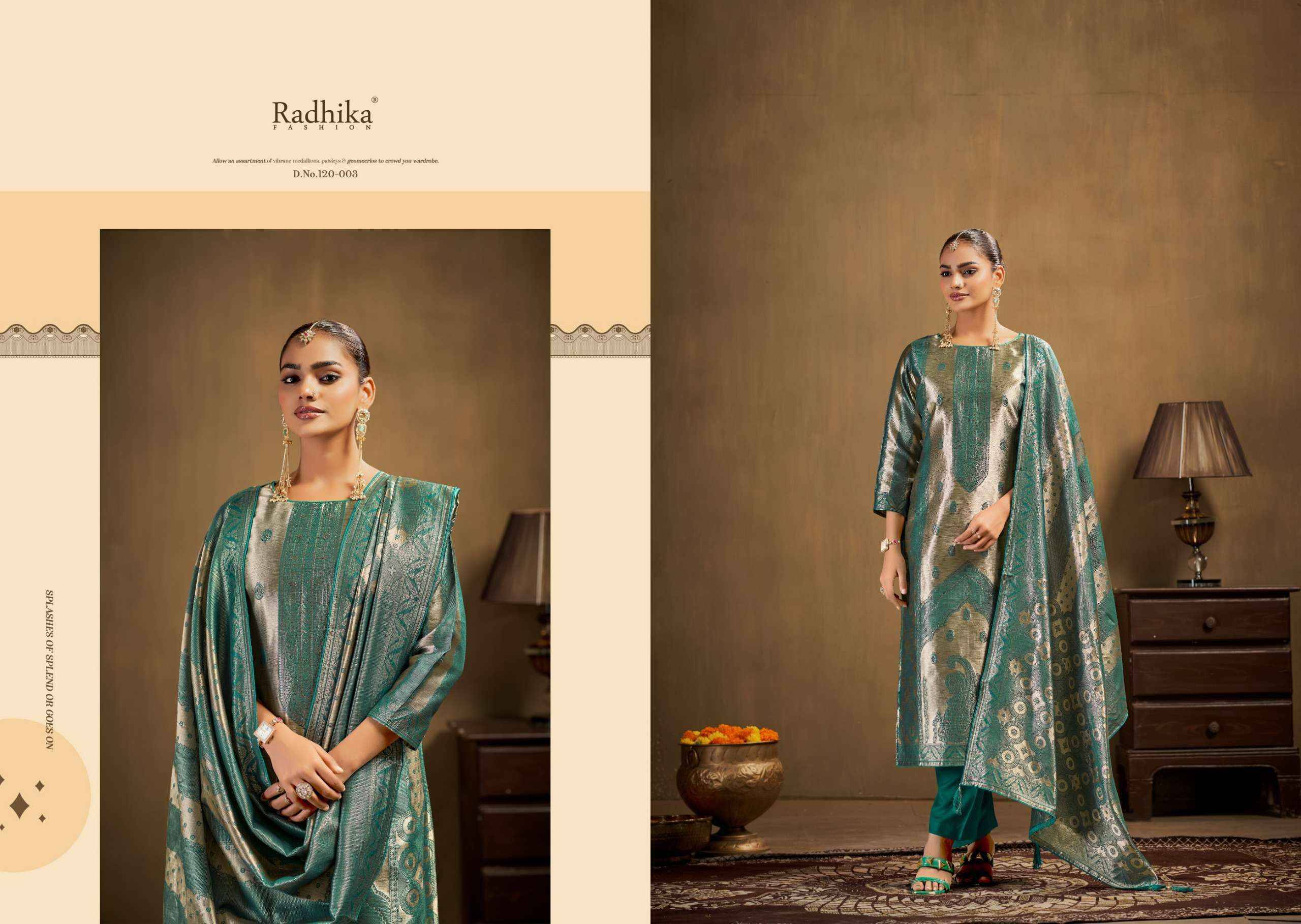 Radhika Fashion Azara Advance Banarashi Adah Vol 1 Jacquard Salwar Suit _ Surat Wholesalers 6 Pcs Catalog  