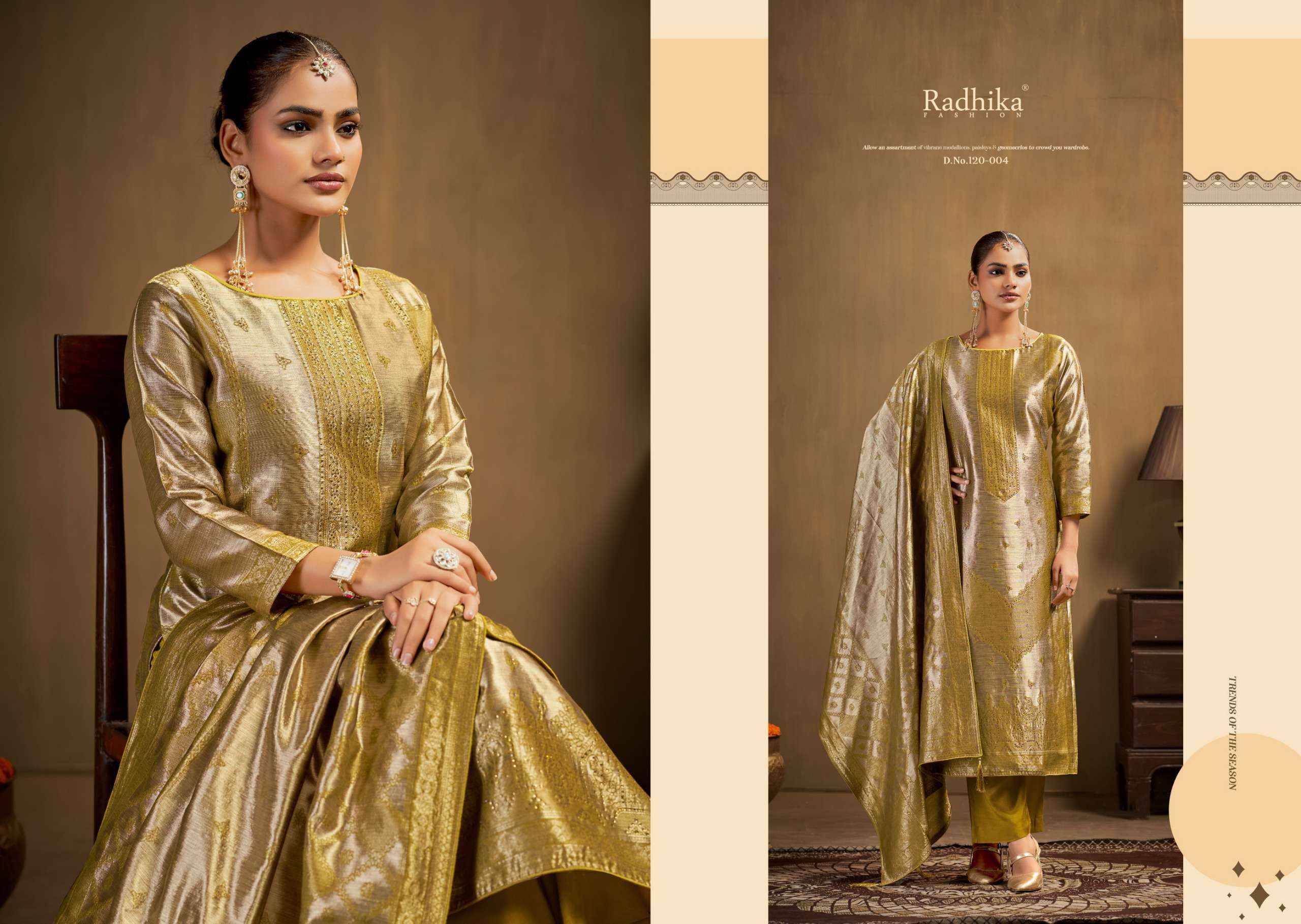 Radhika Fashion Azara Advance Banarashi Adah Vol 1 Jacquard Salwar Suit _ Surat Wholesalers 6 Pcs Catalog  