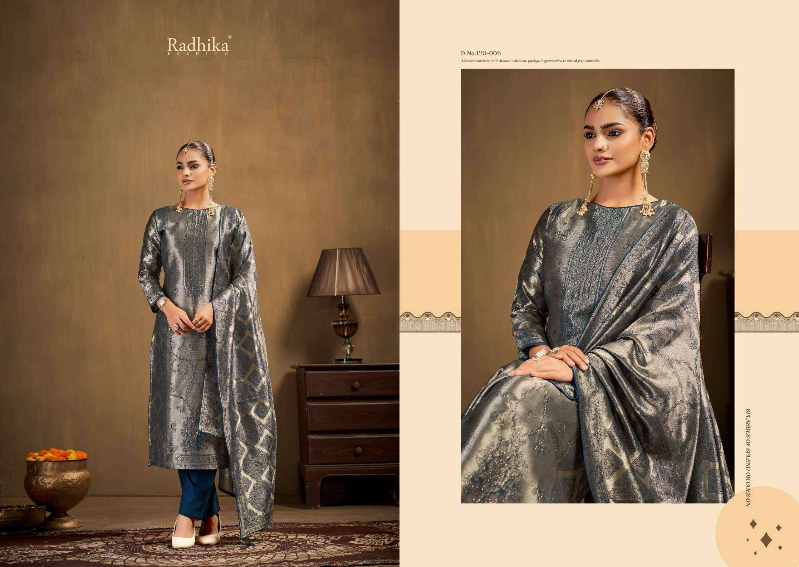 Radhika Fashion Azara Advance Banarashi Adah Vol 1 Jacquard Salwar Suit _ Surat Wholesalers 6 Pcs Catalog  