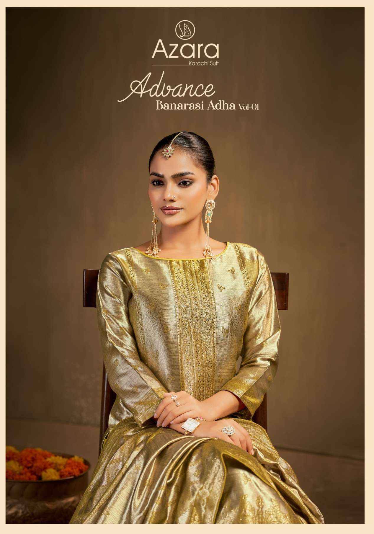 Radhika Fashion Azara Advance Banarashi Adah Vol 1 Jacquard Salwar Suit _ Surat Wholesalers 6 Pcs Catalog  
