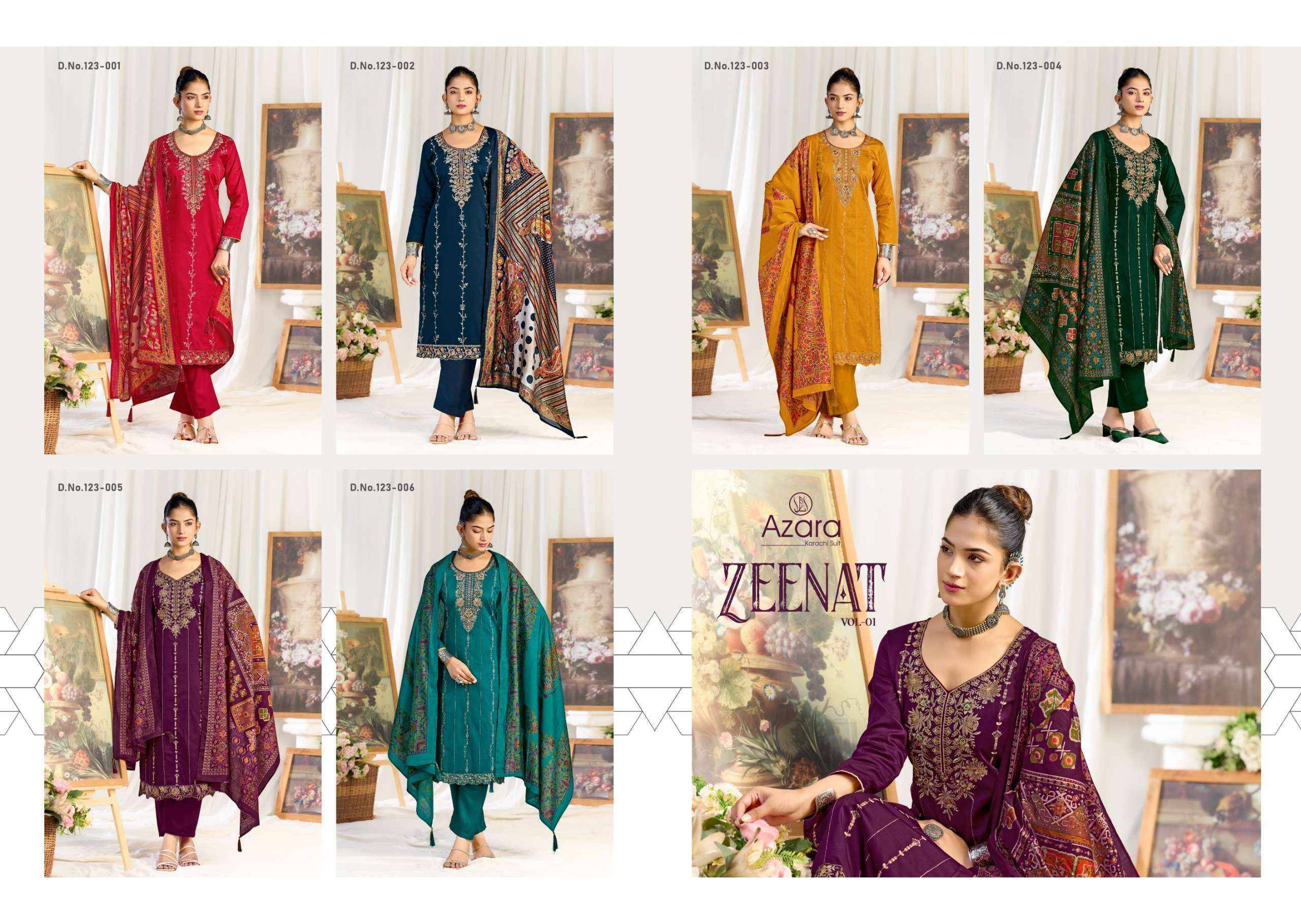 Radhika Fashion Azara Zeenat Jam Cotton Dress Material 6 pcs Catalogue