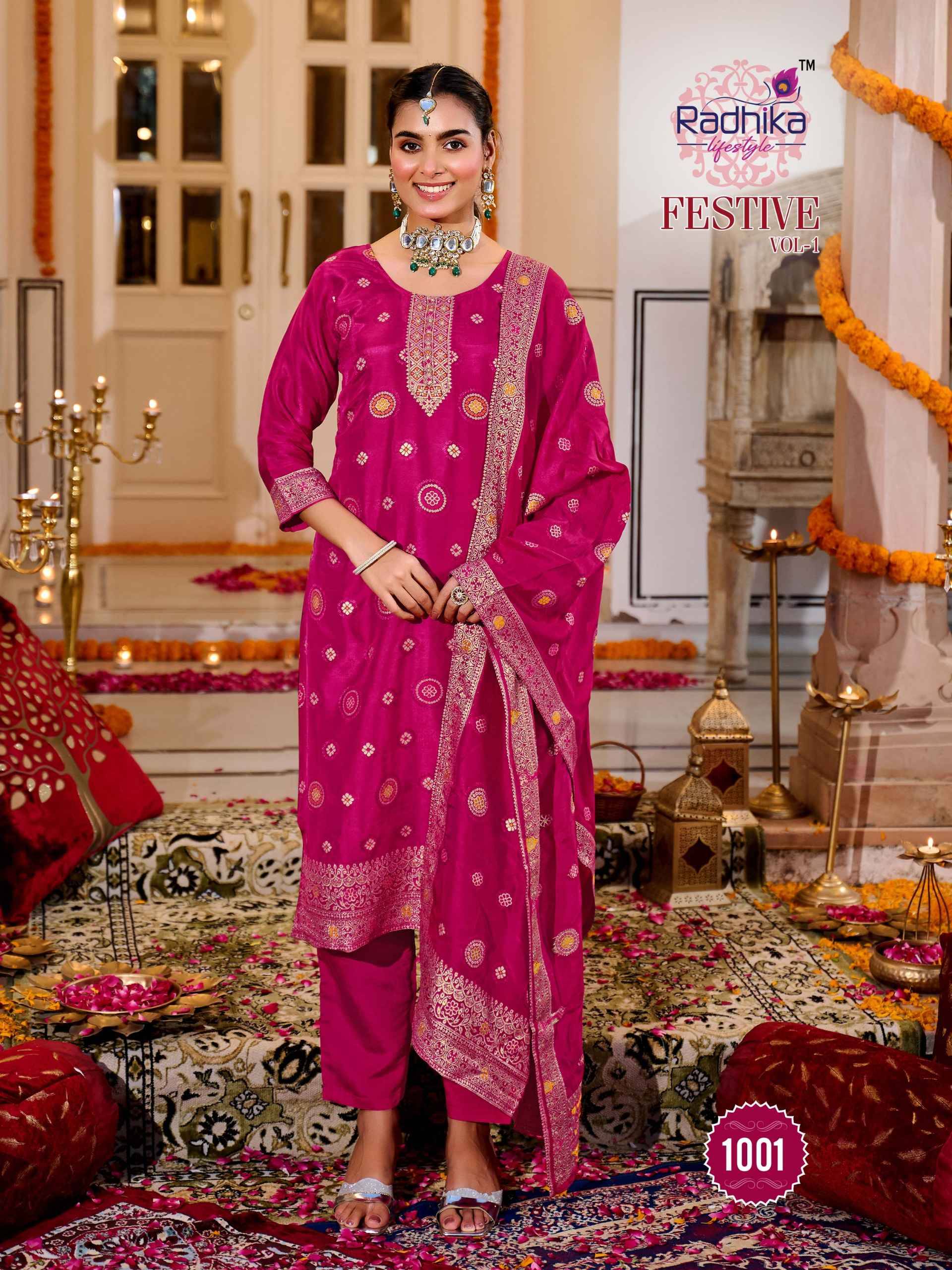 Radhika Lifestyle Festive Vol 1 Dola Silk Jacquard Kurti Set 4 pcs Catalogue