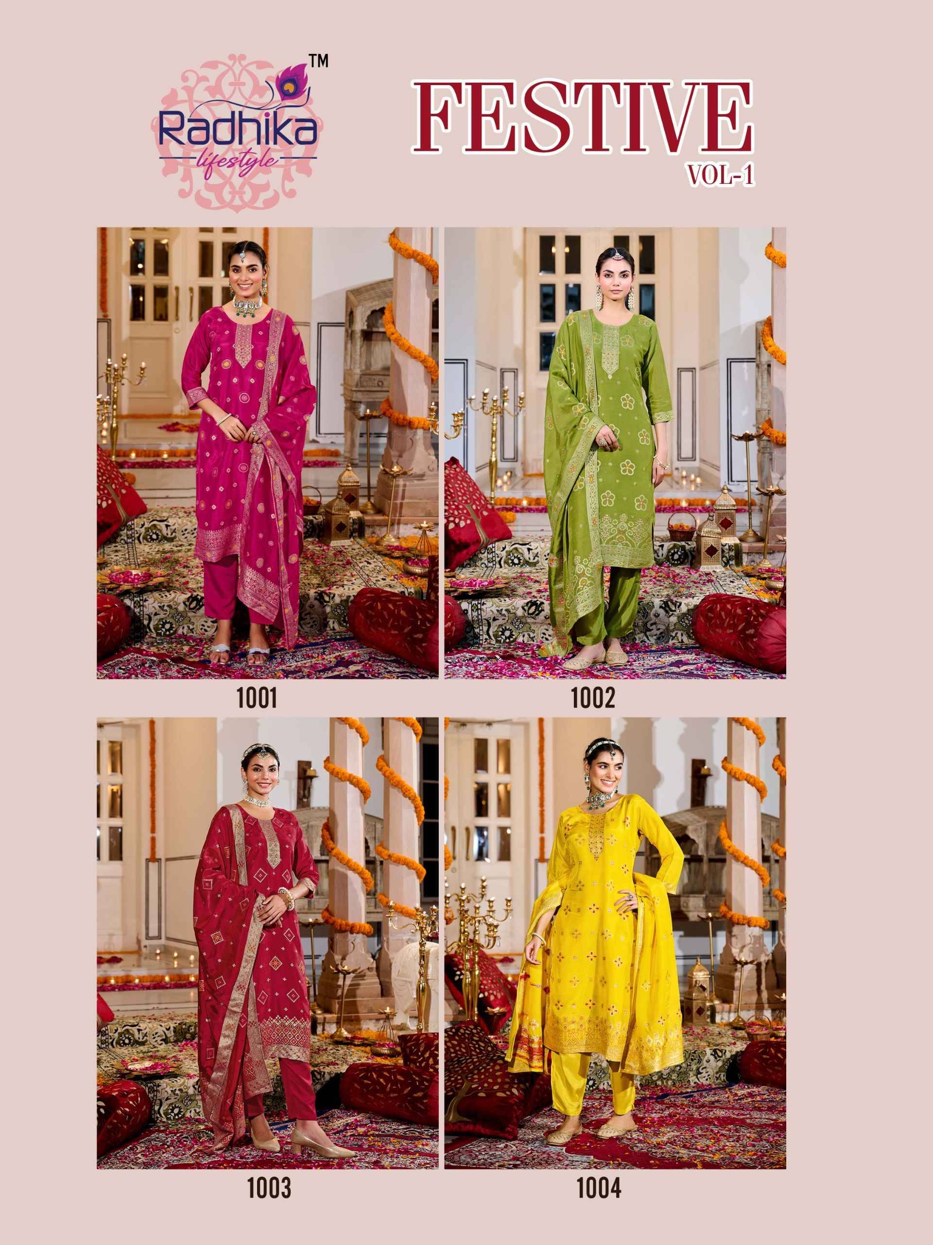 Radhika Lifestyle Festive Vol 1 Dola Silk Jacquard Kurti Set 4 pcs Catalogue