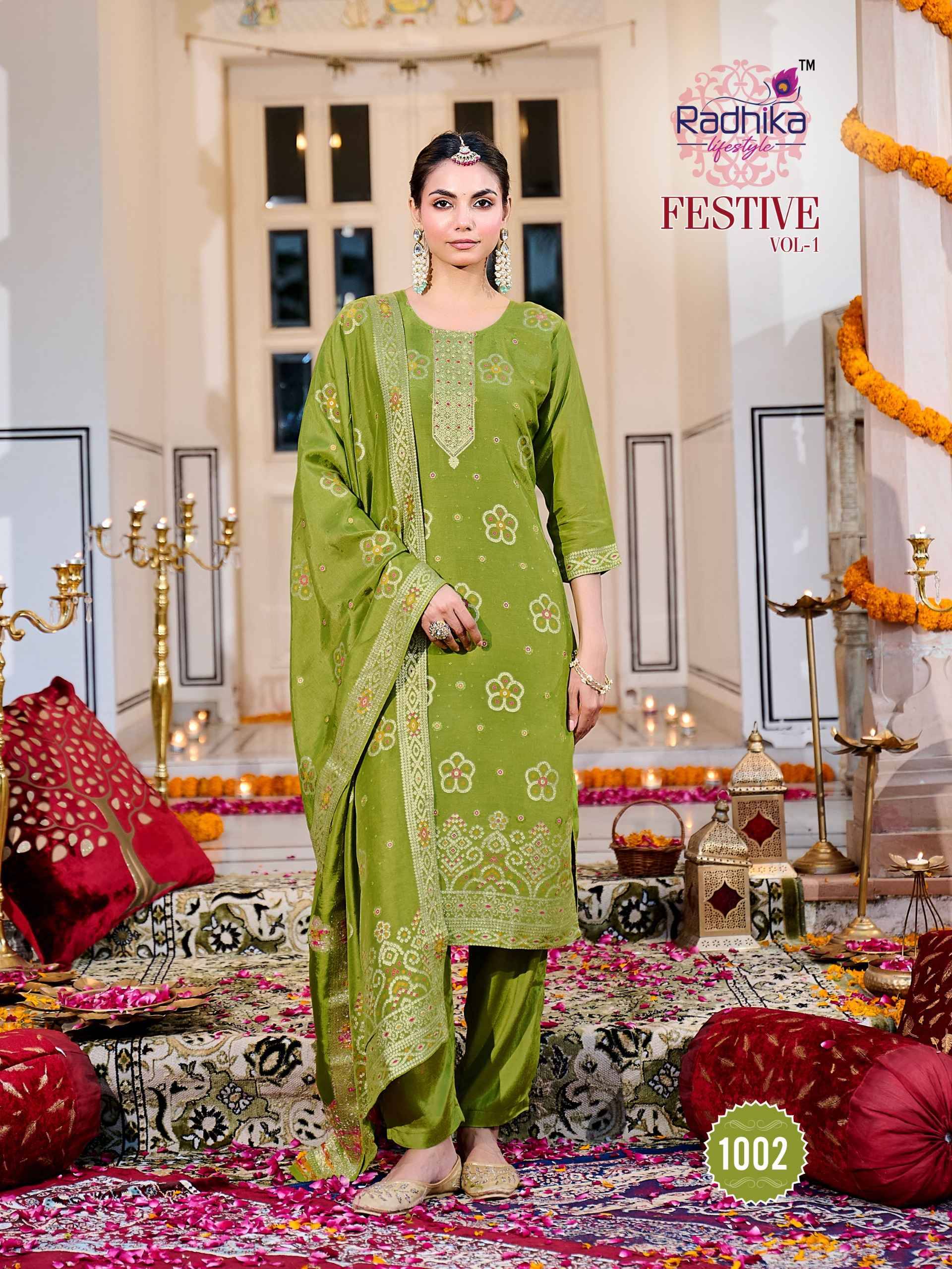 Radhika Lifestyle Festive Vol 1 Dola Silk Jacquard Kurti Set 4 pcs Catalogue