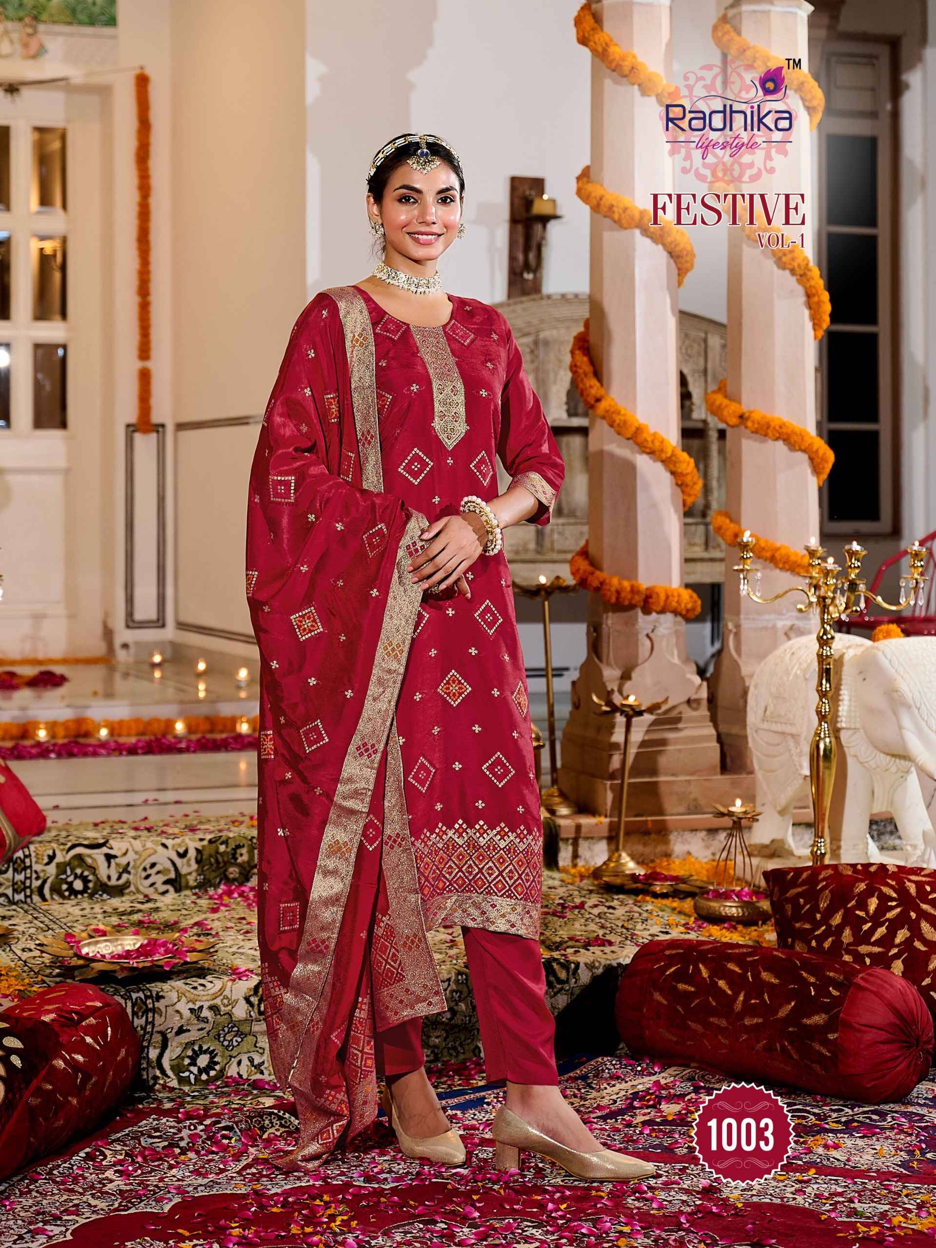 Radhika Lifestyle Festive Vol 1 Dola Silk Jacquard Kurti Set 4 pcs Catalogue