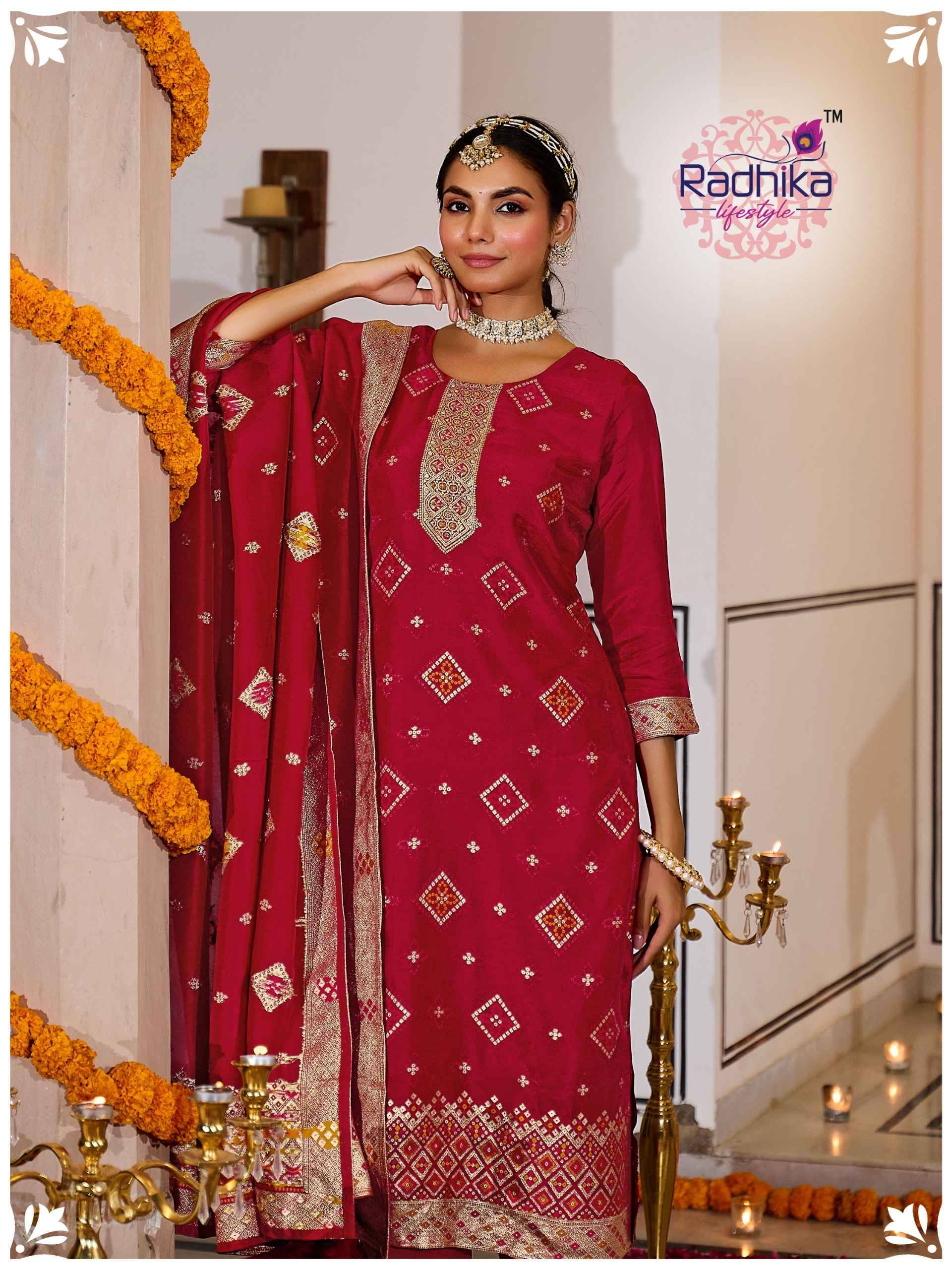 Radhika Lifestyle Festive Vol 1 Dola Silk Jacquard Kurti Set 4 pcs Catalogue