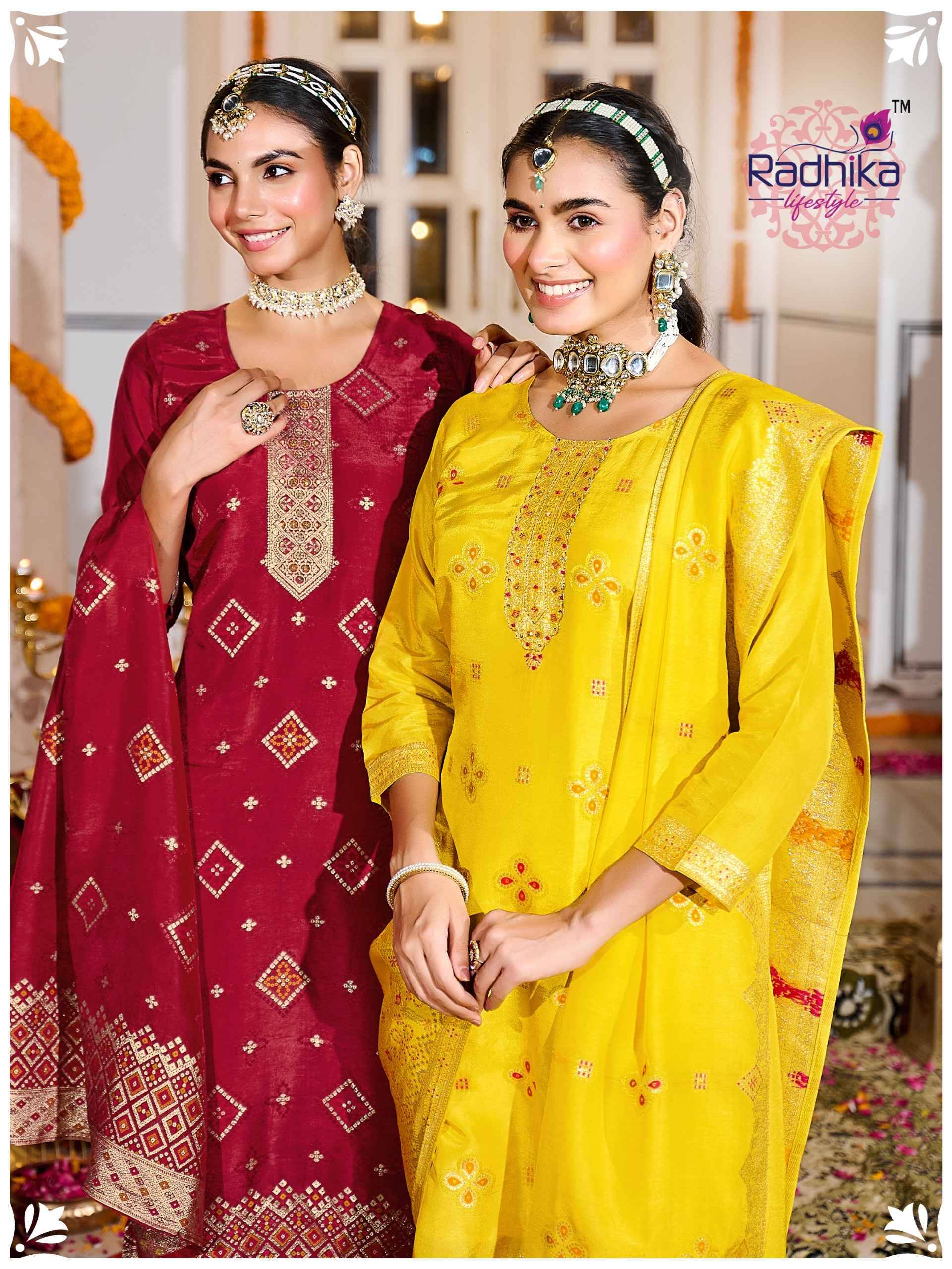 Radhika Lifestyle Festive Vol 1 Dola Silk Jacquard Kurti Set 4 pcs Catalogue